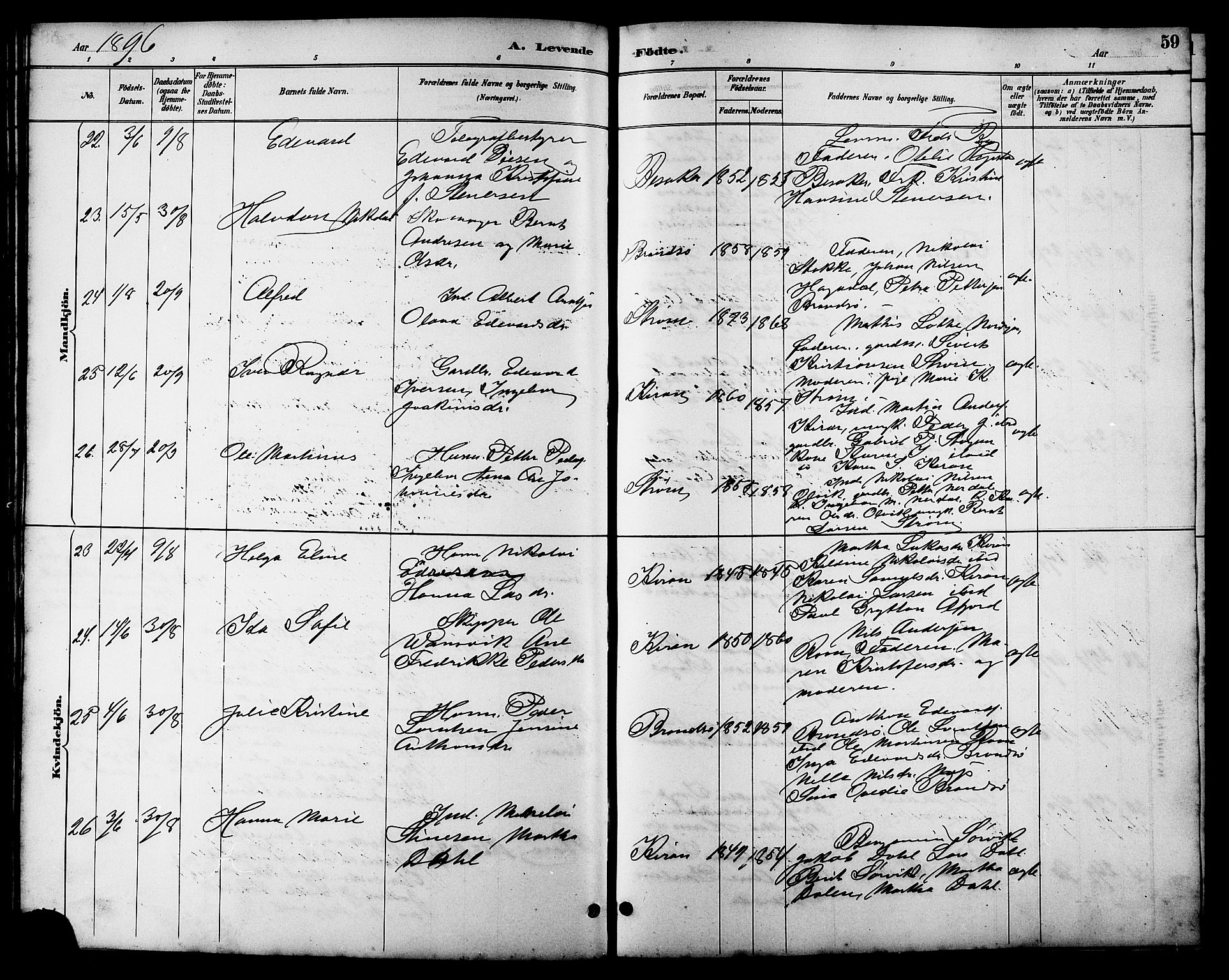 Ministerialprotokoller, klokkerbøker og fødselsregistre - Sør-Trøndelag, AV/SAT-A-1456/657/L0716: Parish register (copy) no. 657C03, 1889-1904, p. 59