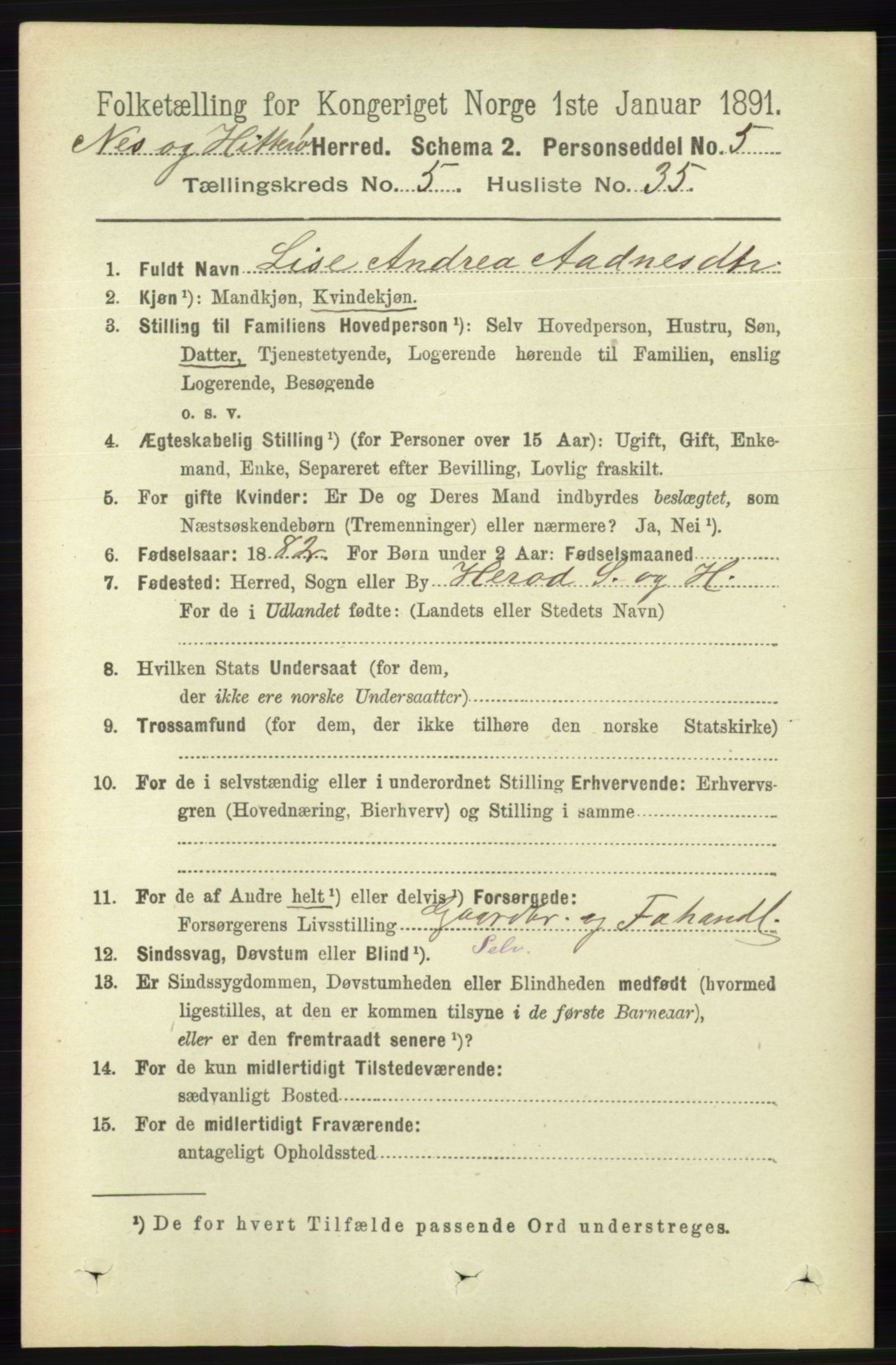 RA, 1891 census for 1043 Hidra og Nes, 1891, p. 2029