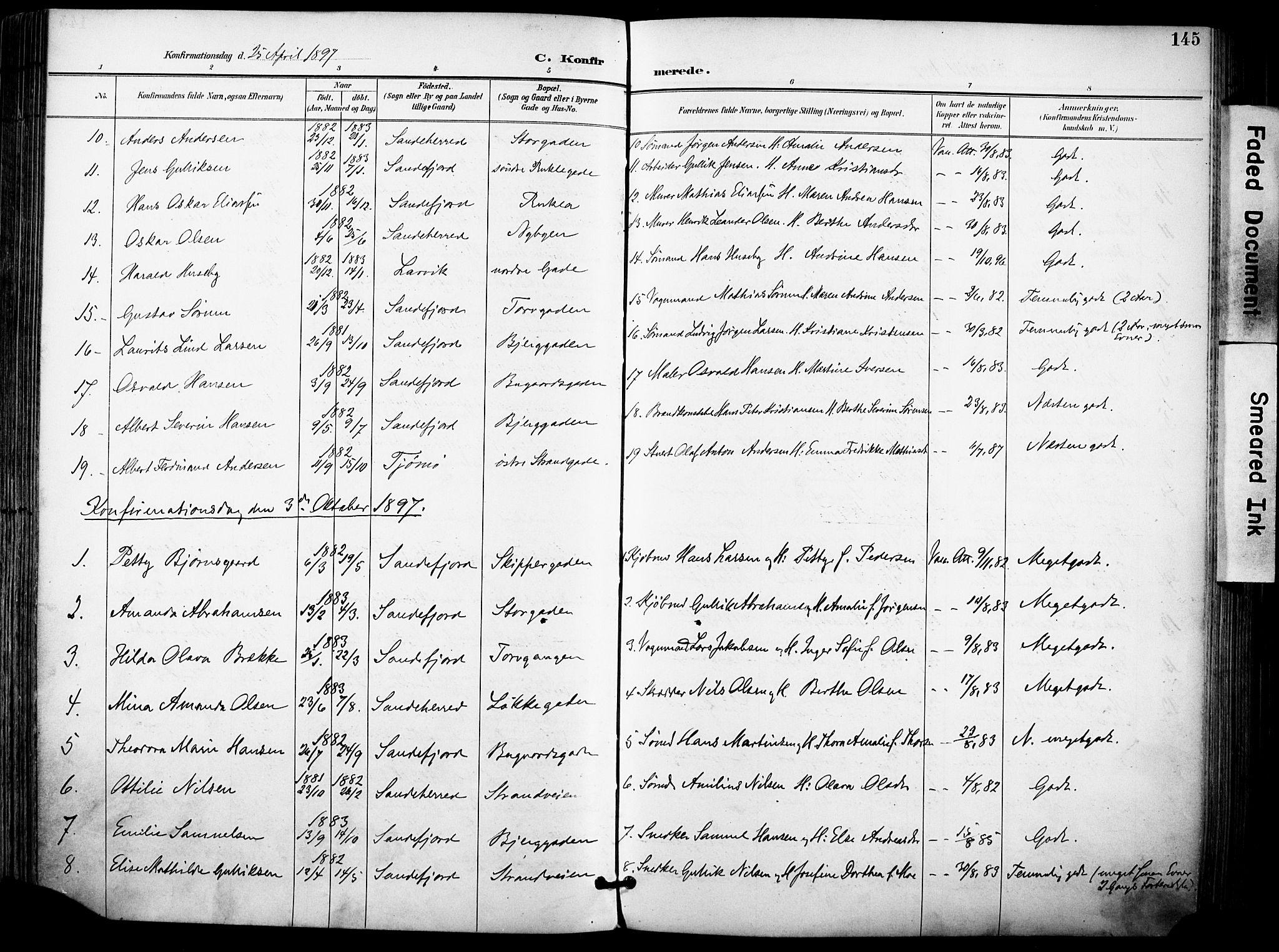 Sandefjord kirkebøker, AV/SAKO-A-315/F/Fa/L0004: Parish register (official) no. 4, 1894-1905, p. 145