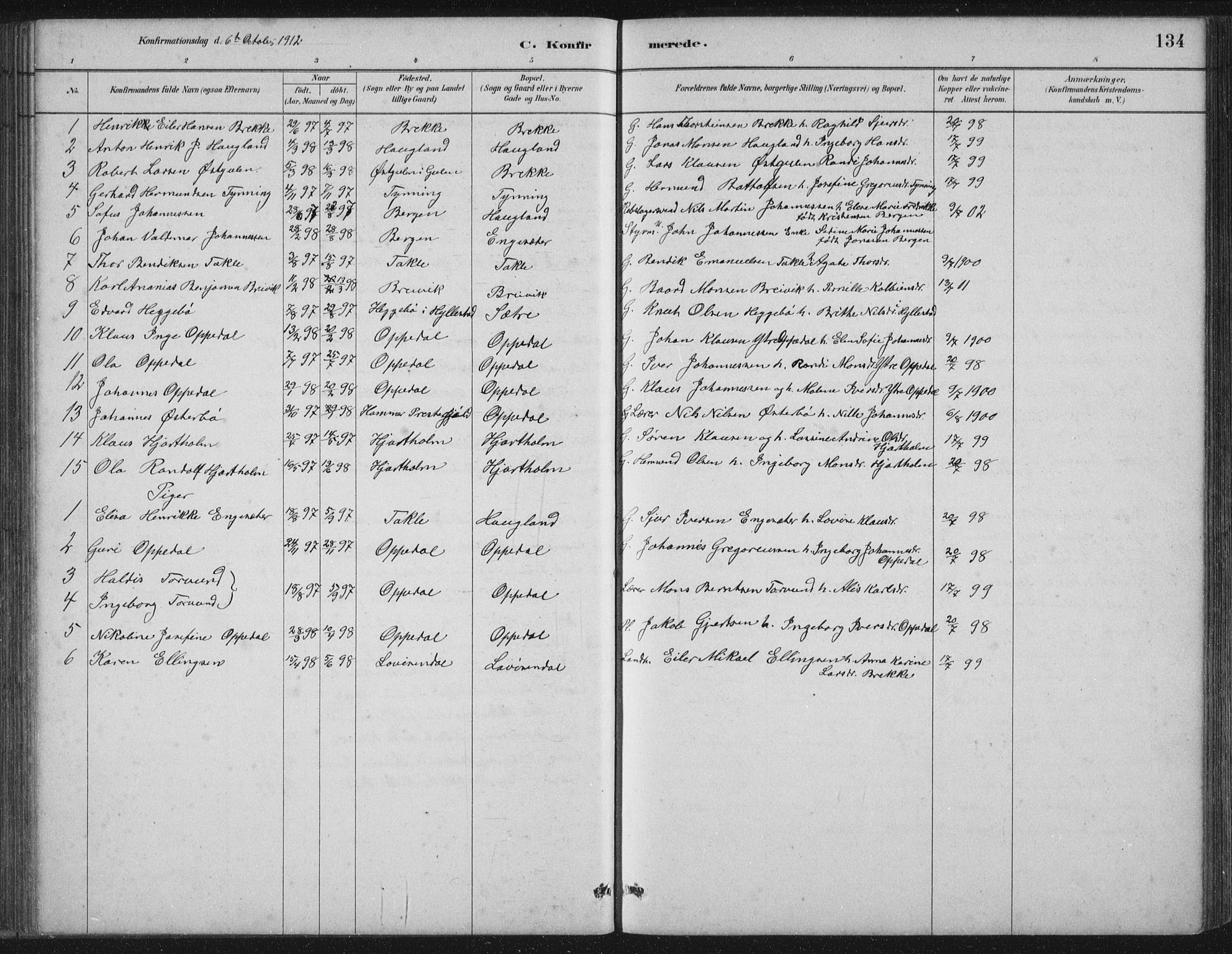 Gulen sokneprestembete, SAB/A-80201/H/Hab/Habc/L0002: Parish register (copy) no. C 2, 1880-1938, p. 134