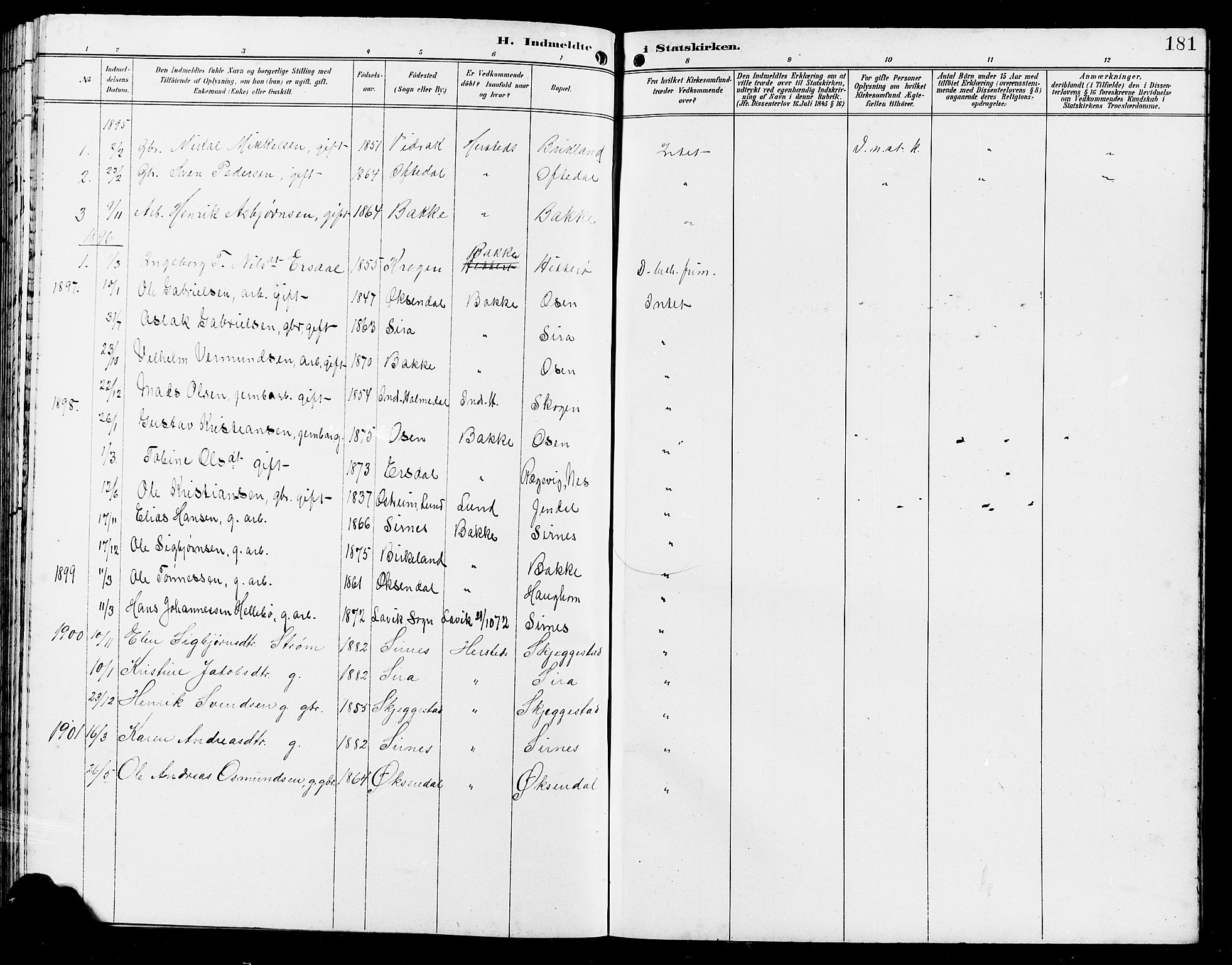 Bakke sokneprestkontor, SAK/1111-0002/F/Fb/Fba/L0003: Parish register (copy) no. B 3, 1894-1910, p. 181