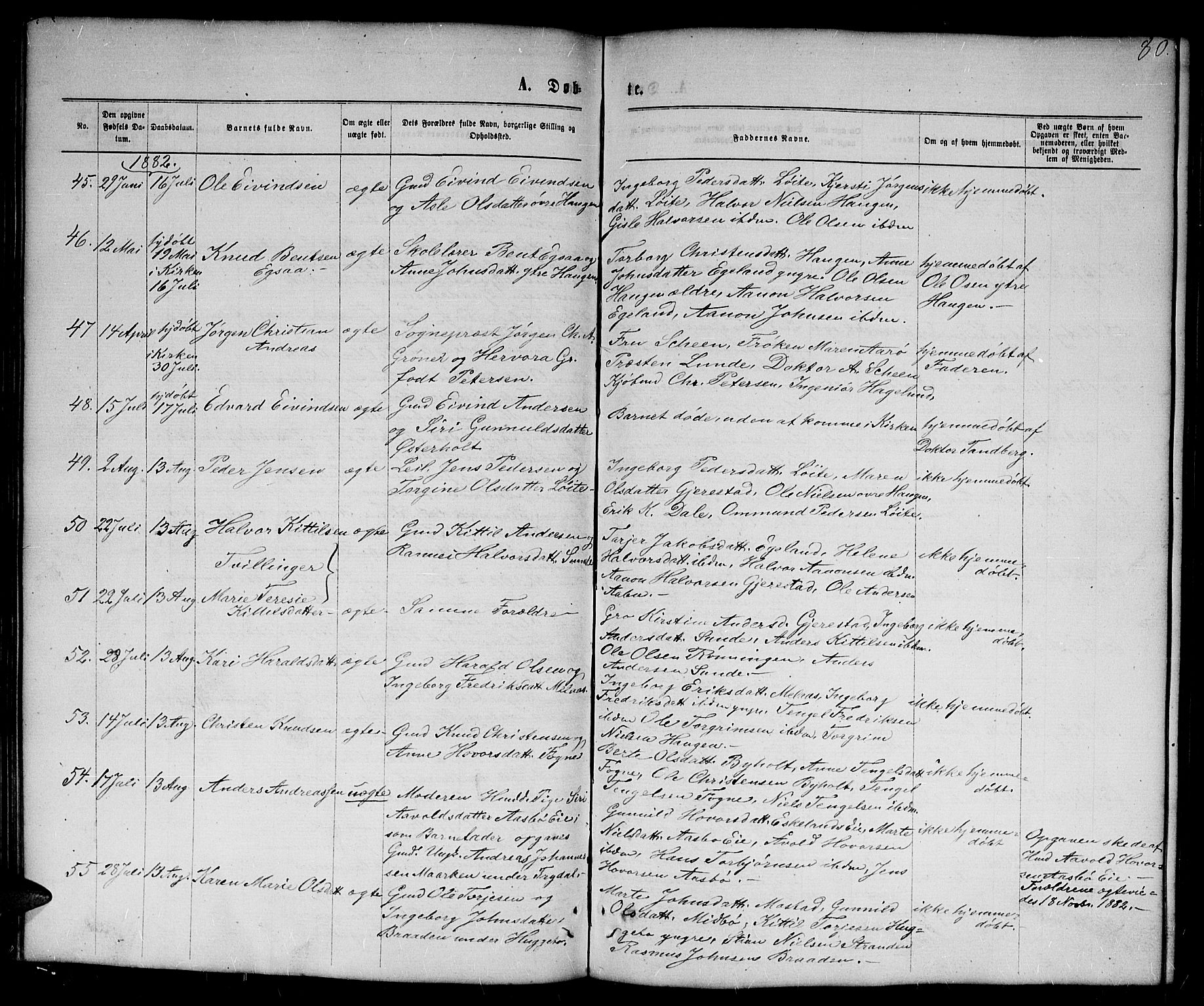 Gjerstad sokneprestkontor, AV/SAK-1111-0014/F/Fb/Fba/L0006: Parish register (copy) no. B 6, 1868-1890, p. 80