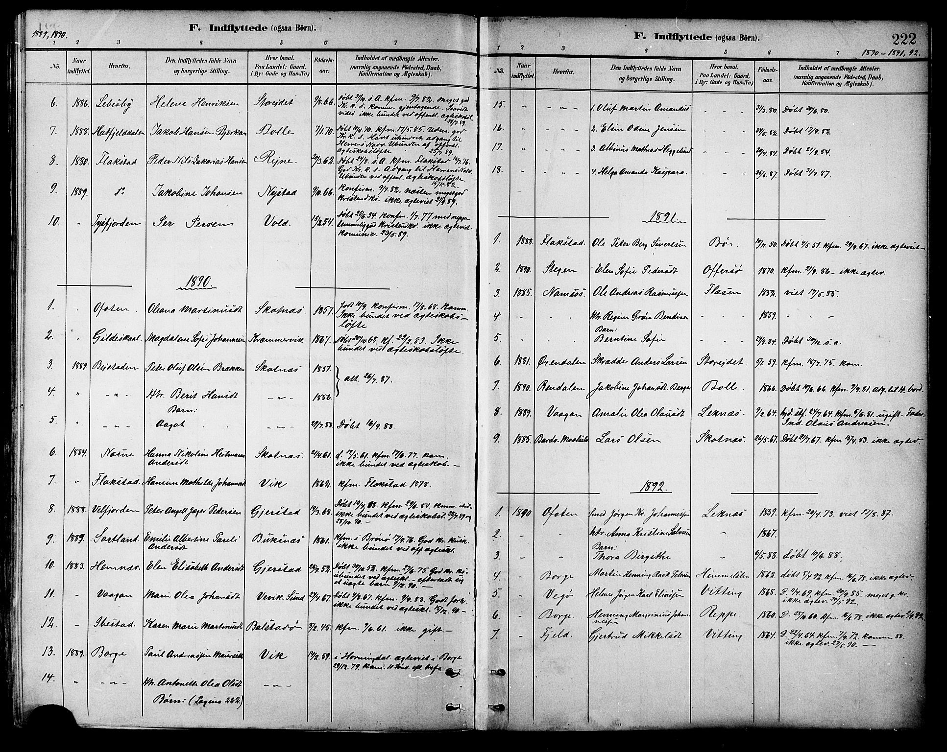 Ministerialprotokoller, klokkerbøker og fødselsregistre - Nordland, AV/SAT-A-1459/881/L1167: Parish register (copy) no. 881C04, 1886-1899, p. 222