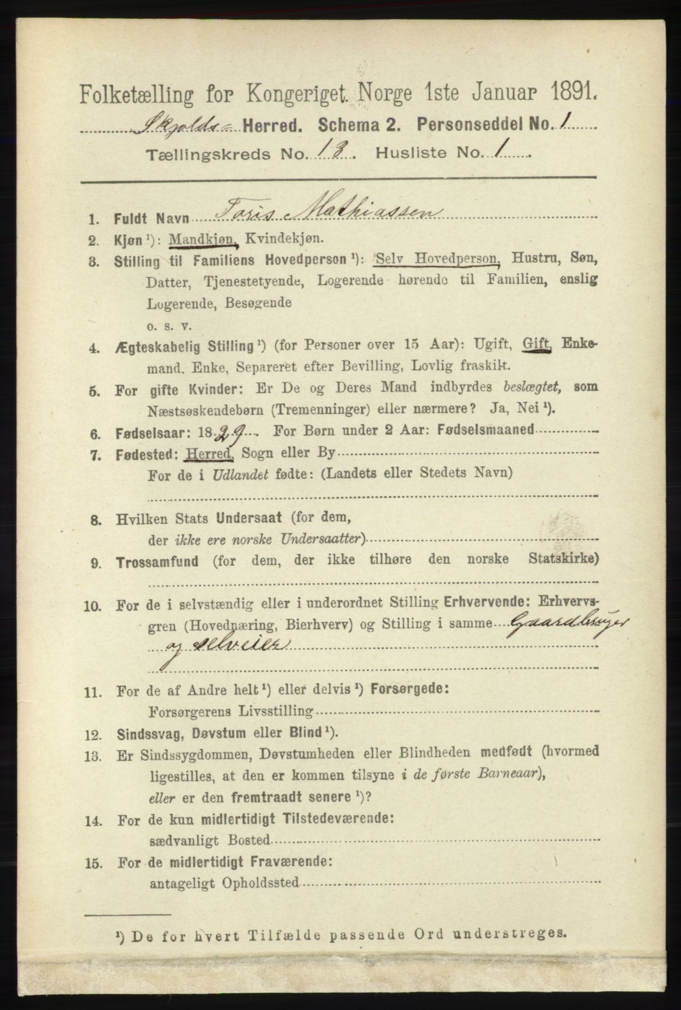 RA, 1891 census for 1154 Skjold, 1891, p. 2401