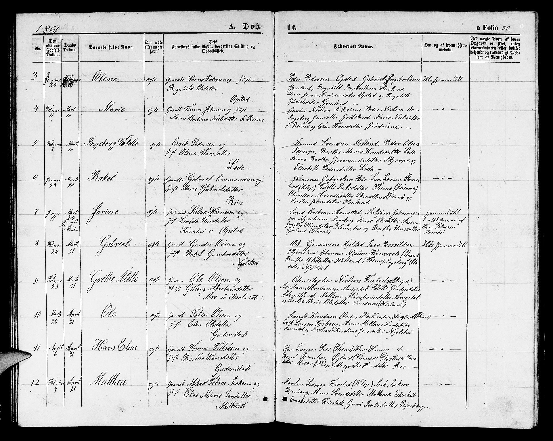 Hå sokneprestkontor, AV/SAST-A-101801/001/30BB/L0001: Parish register (copy) no. B 1, 1854-1883, p. 32