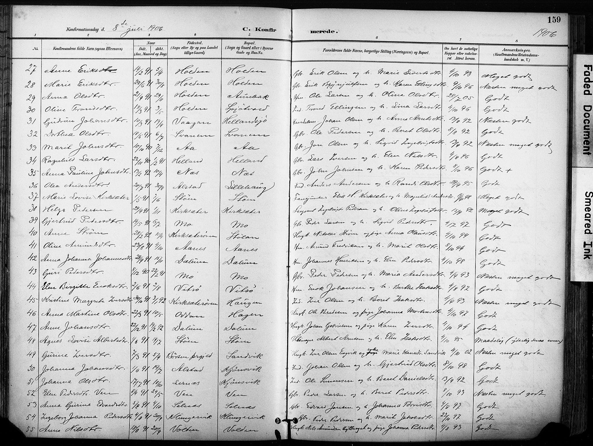 Ministerialprotokoller, klokkerbøker og fødselsregistre - Sør-Trøndelag, SAT/A-1456/630/L0497: Parish register (official) no. 630A10, 1896-1910, p. 159