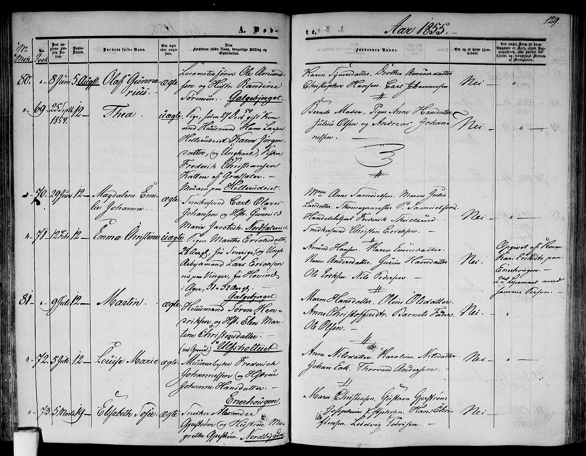 Gamlebyen prestekontor Kirkebøker, SAO/A-10884/F/Fa/L0004: Parish register (official) no. 4, 1850-1857, p. 129