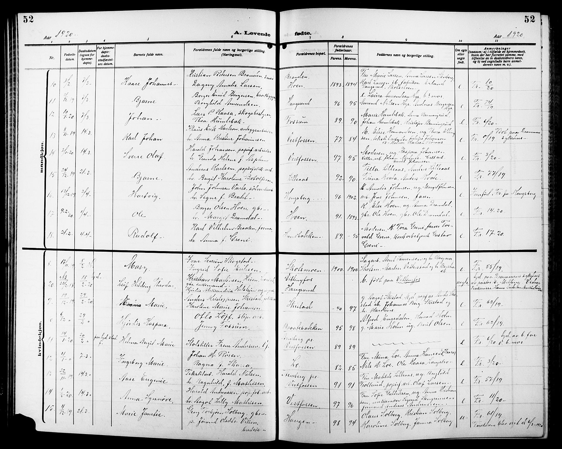 Eiker kirkebøker, SAKO/A-4/G/Ga/L0009: Parish register (copy) no. I 9, 1915-1924, p. 52