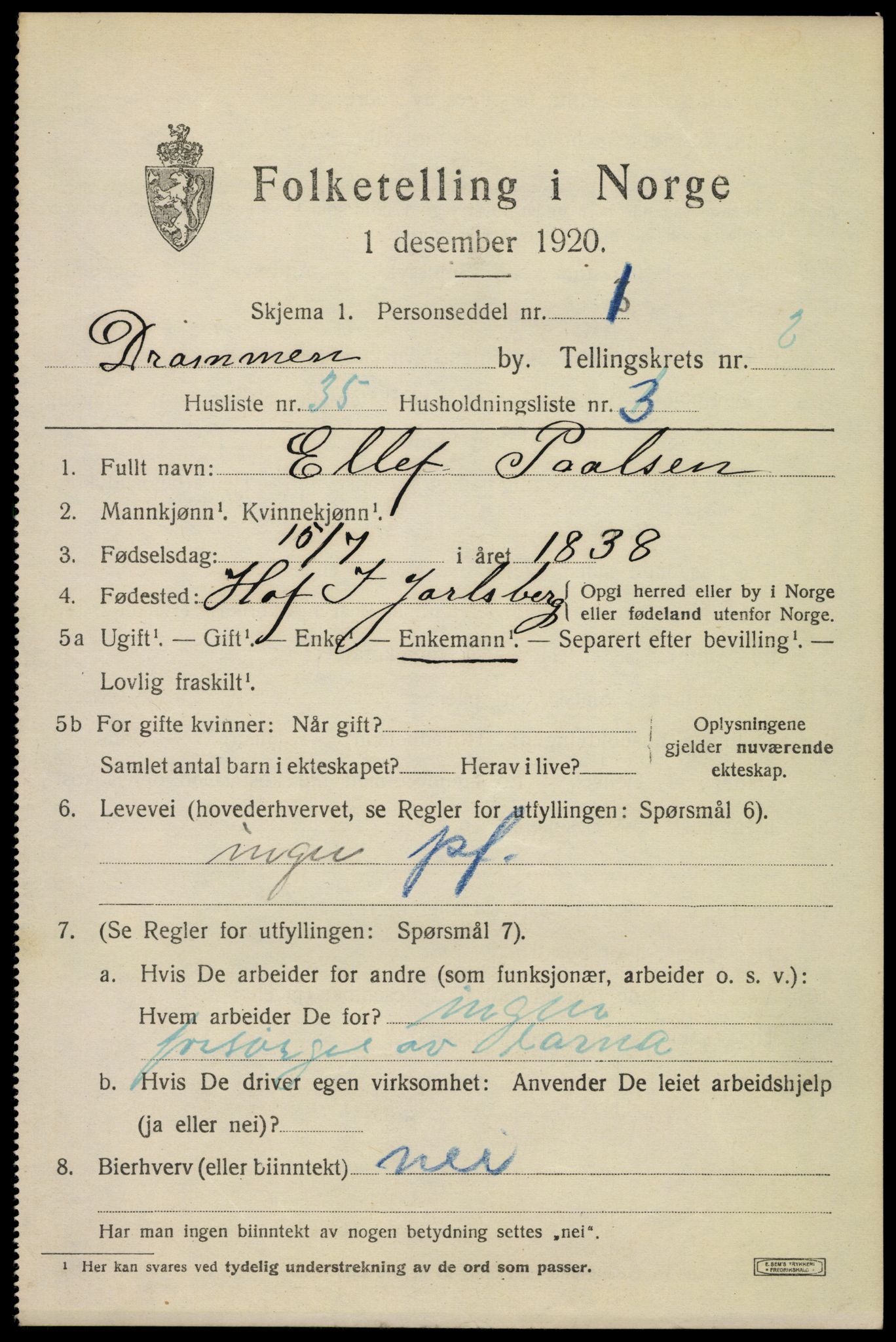 SAKO, 1920 census for Drammen, 1920, p. 25511