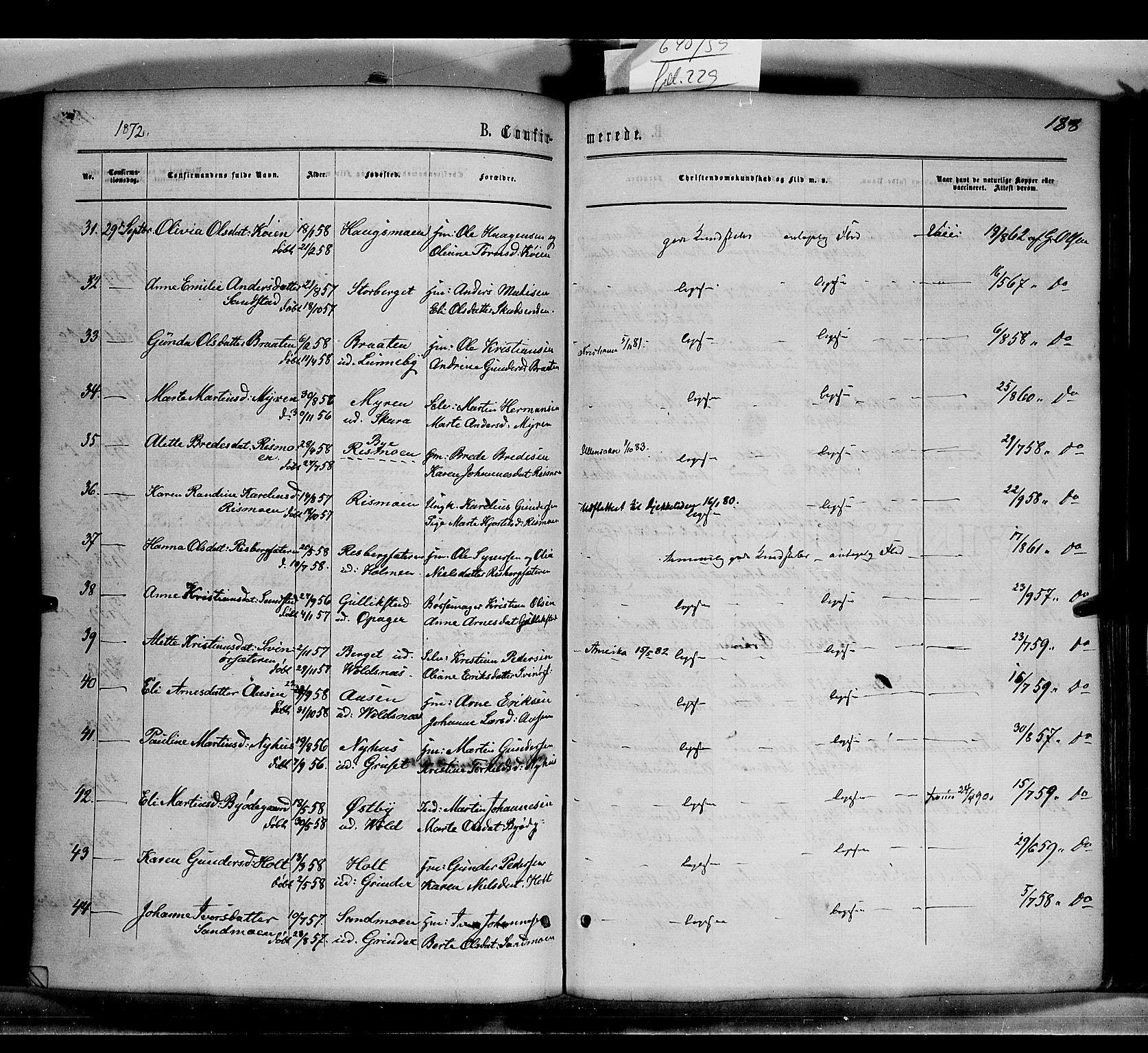 Grue prestekontor, SAH/PREST-036/H/Ha/Haa/L0010: Parish register (official) no. 10, 1864-1873, p. 188