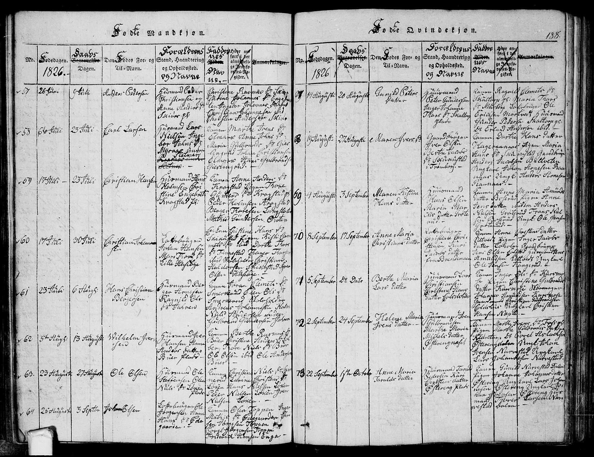 Eidsberg prestekontor Kirkebøker, SAO/A-10905/G/Ga/L0001: Parish register (copy) no. I 1, 1814-1831, p. 188