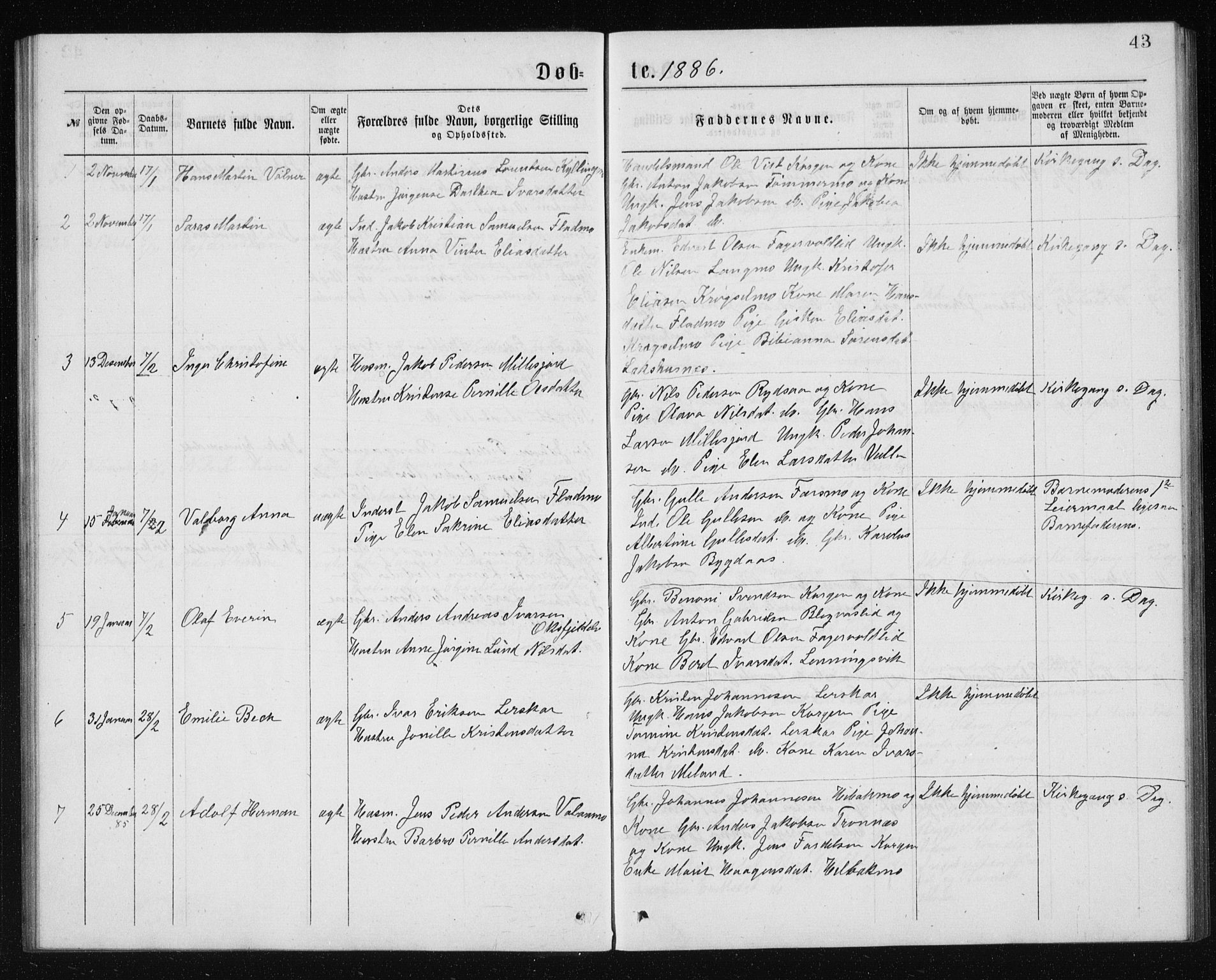 Ministerialprotokoller, klokkerbøker og fødselsregistre - Nordland, AV/SAT-A-1459/826/L0381: Parish register (copy) no. 826C01, 1877-1886, p. 43