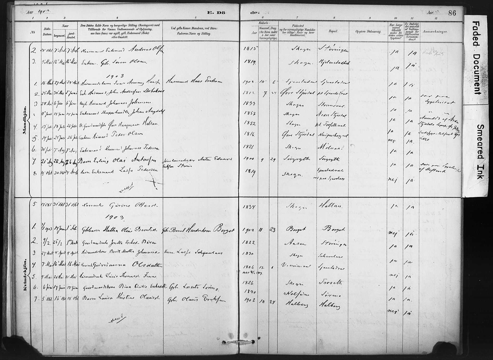 Ministerialprotokoller, klokkerbøker og fødselsregistre - Nord-Trøndelag, SAT/A-1458/718/L0175: Parish register (official) no. 718A01, 1890-1923, p. 86