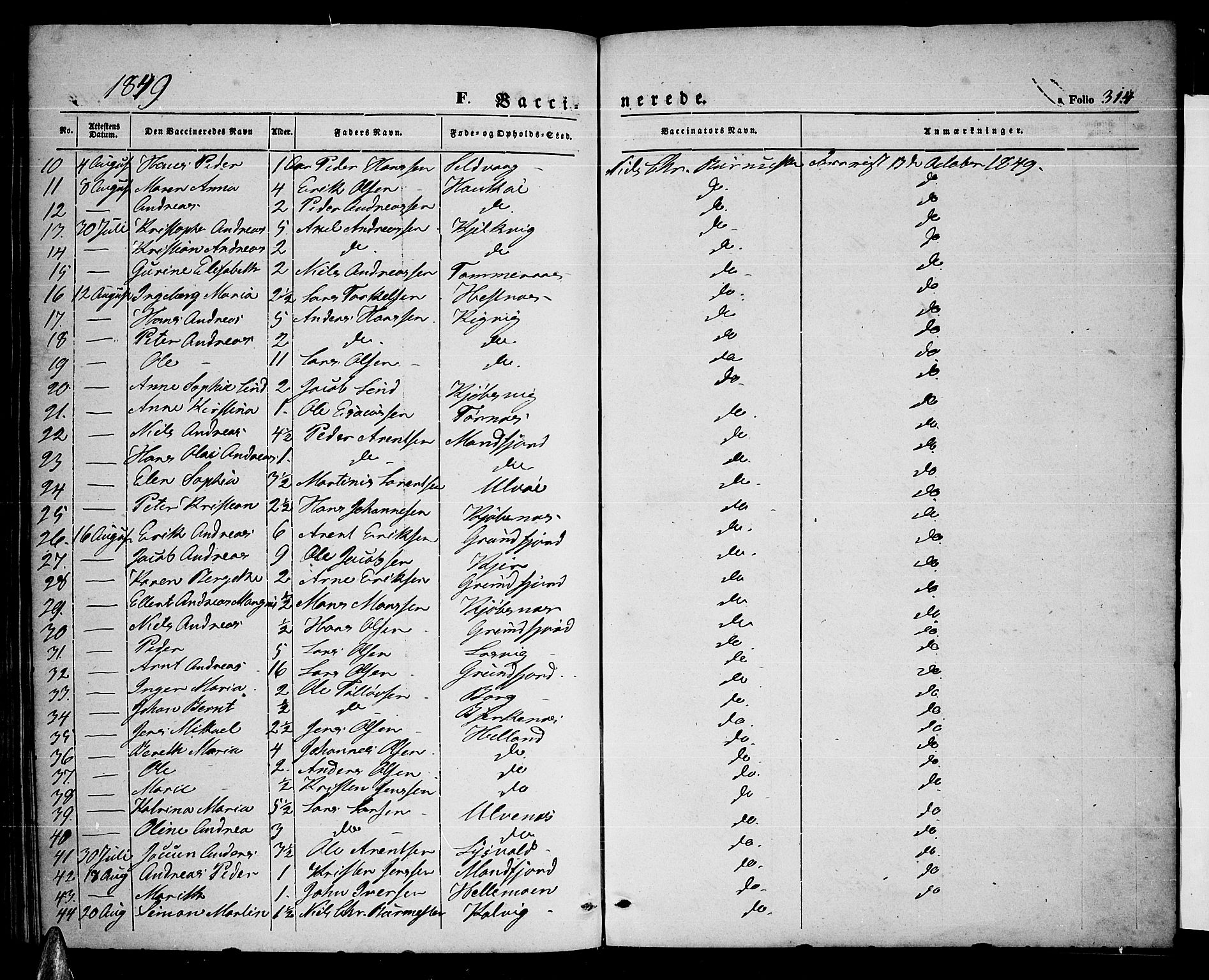 Ministerialprotokoller, klokkerbøker og fødselsregistre - Nordland, AV/SAT-A-1459/872/L1045: Parish register (copy) no. 872C01, 1840-1851, p. 314