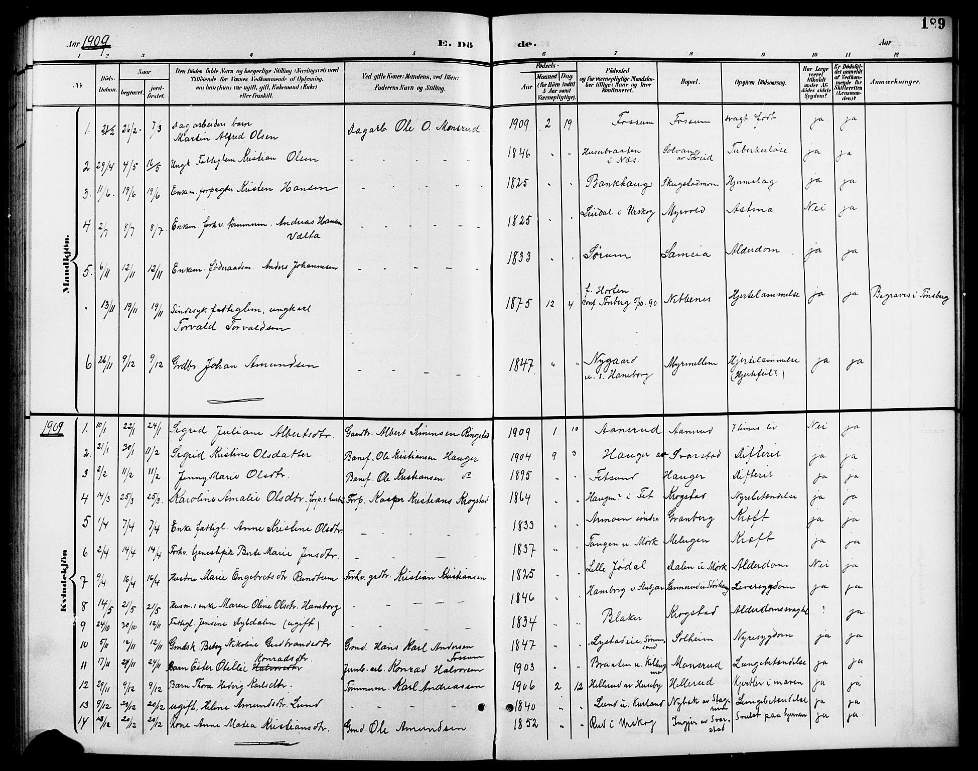 Aurskog prestekontor Kirkebøker, SAO/A-10304a/G/Gb/L0002: Parish register (copy) no. II 2, 1901-1926, p. 189