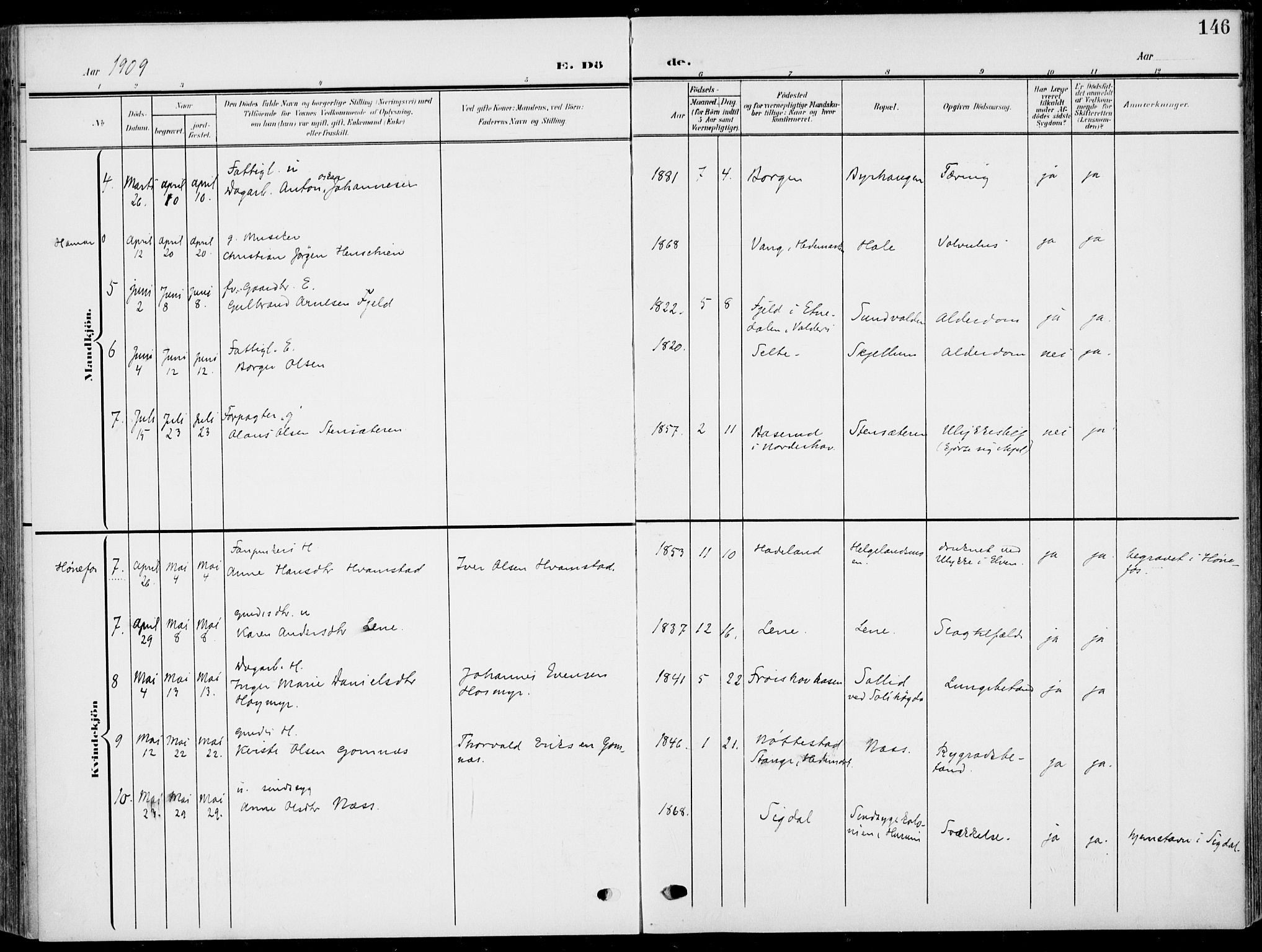 Hole kirkebøker, SAKO/A-228/F/Fa/L0010: Parish register (official) no. I 10, 1907-1917, p. 146