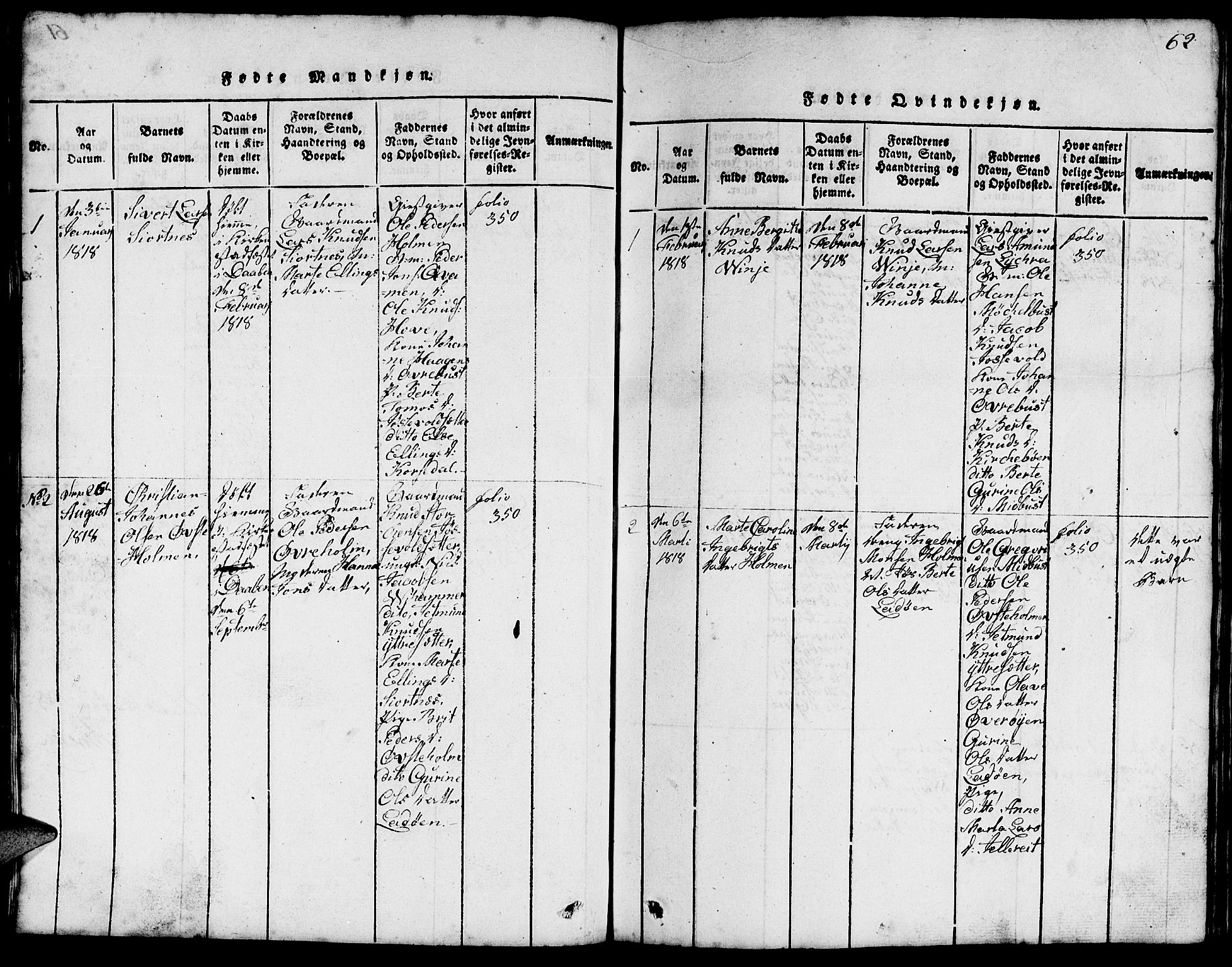 Ministerialprotokoller, klokkerbøker og fødselsregistre - Møre og Romsdal, AV/SAT-A-1454/520/L0289: Parish register (copy) no. 520C01, 1817-1837, p. 62