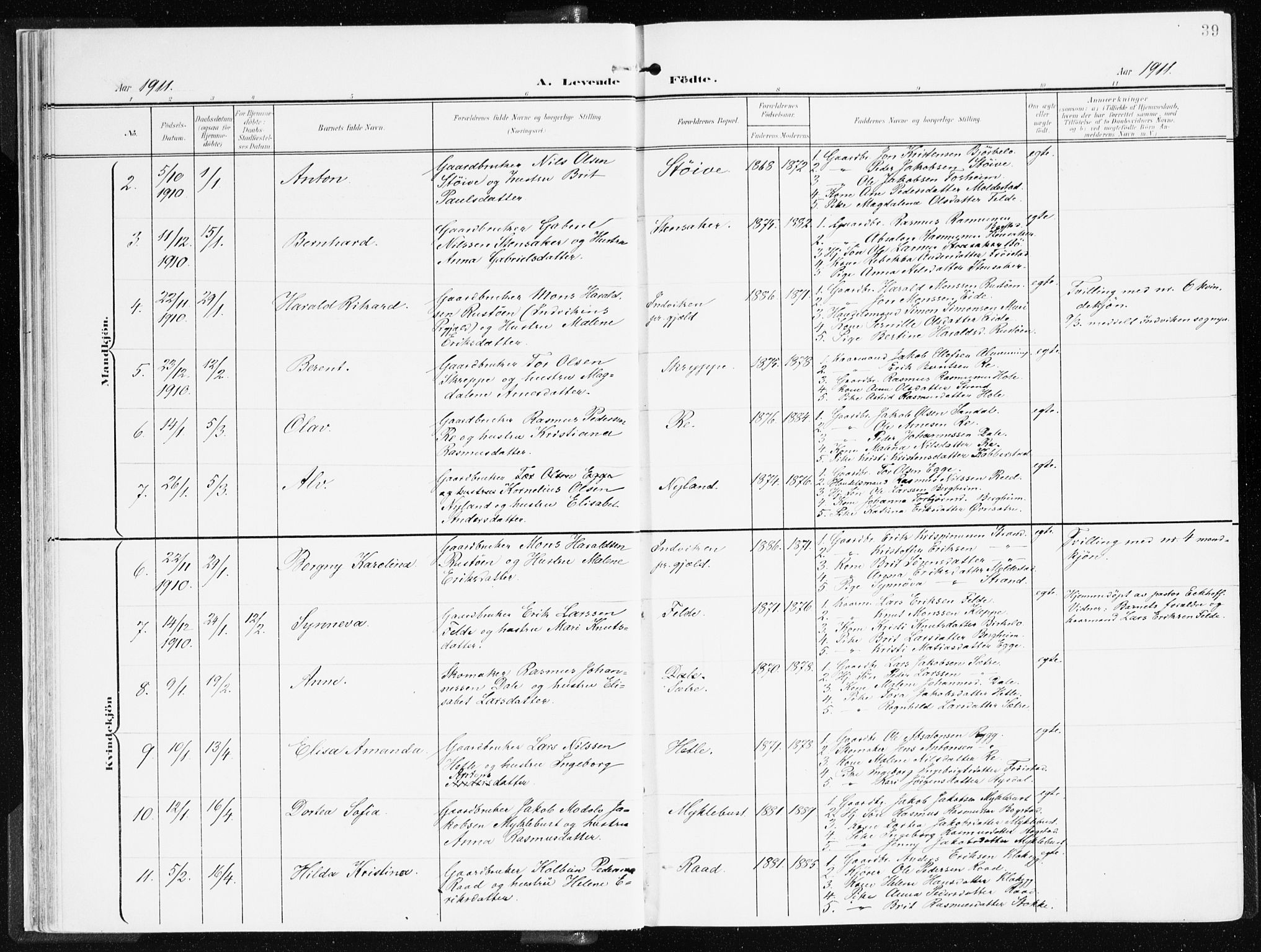 Gloppen sokneprestembete, AV/SAB-A-80101/H/Haa/Haac/L0003: Parish register (official) no. C 3, 1904-1921, p. 39