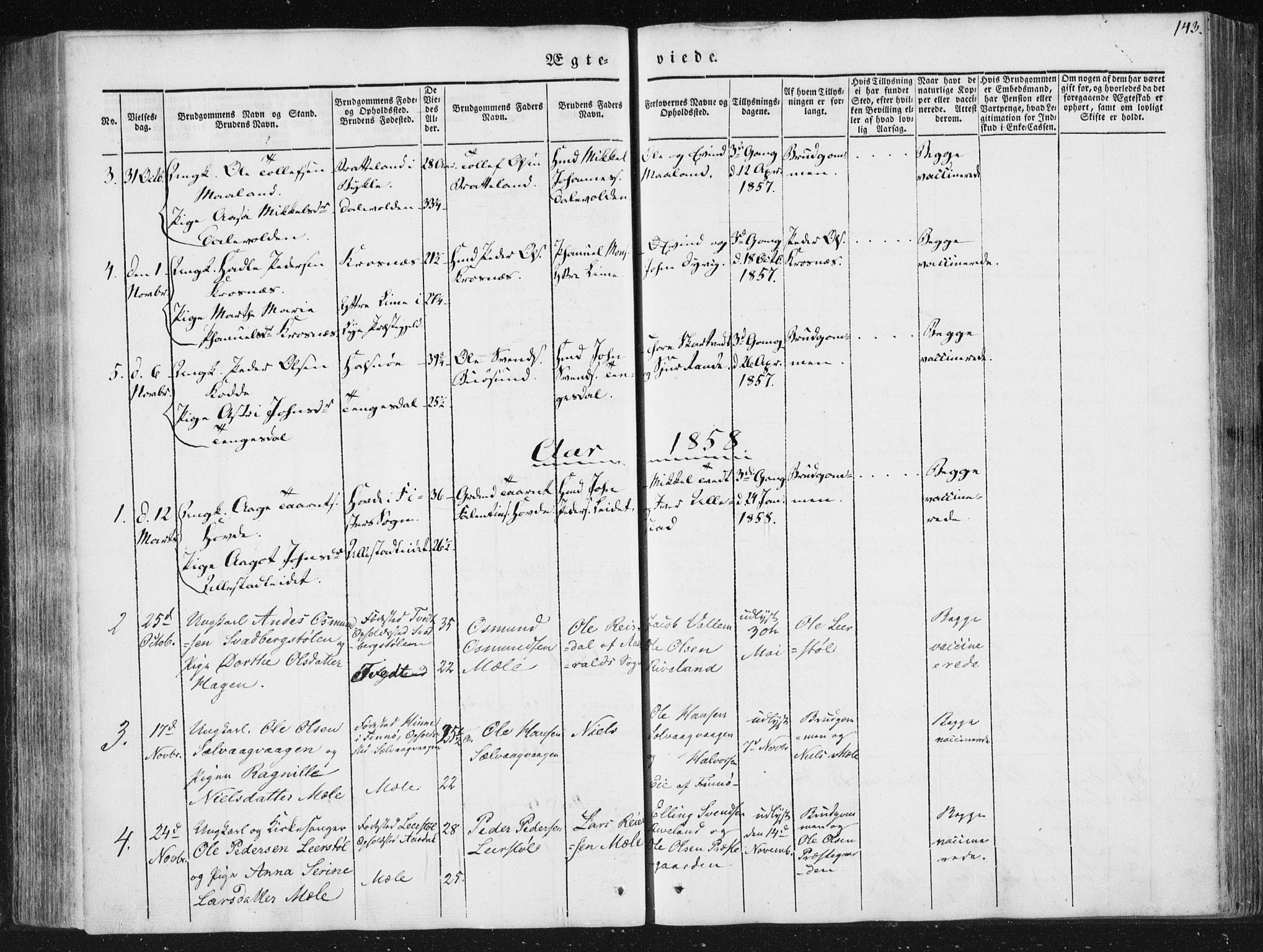 Hjelmeland sokneprestkontor, AV/SAST-A-101843/01/IV/L0008: Parish register (official) no. A 8, 1842-1861, p. 143