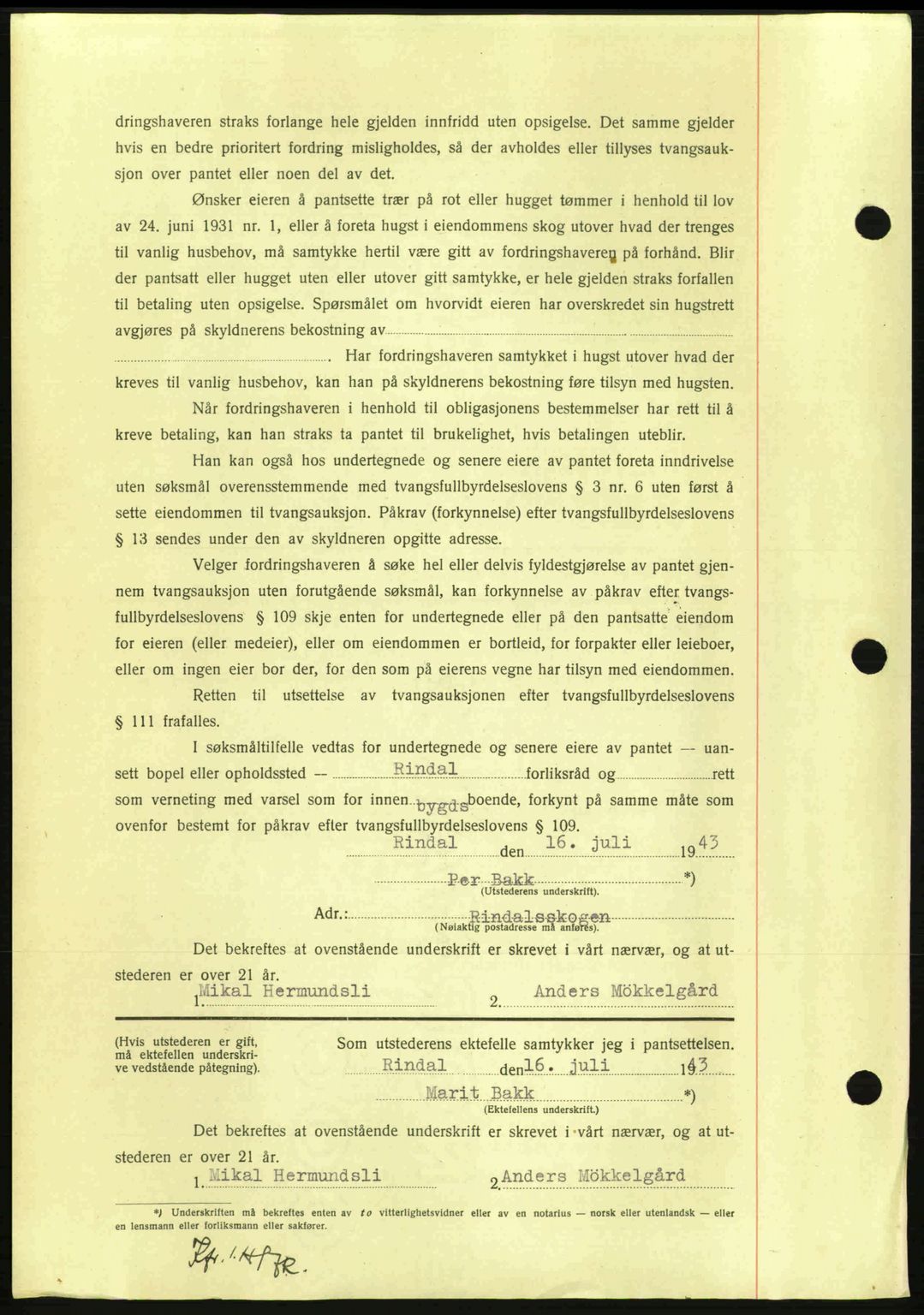 Nordmøre sorenskriveri, AV/SAT-A-4132/1/2/2Ca: Mortgage book no. B91, 1943-1944, Diary no: : 1670/1943