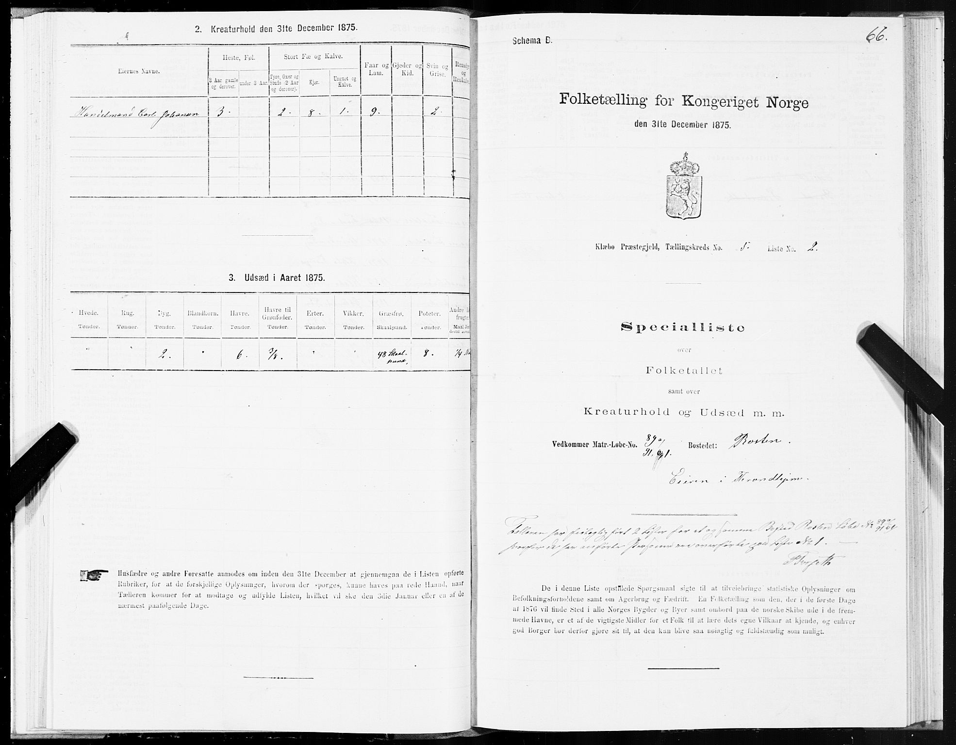 SAT, 1875 census for 1662P Klæbu, 1875, p. 2066