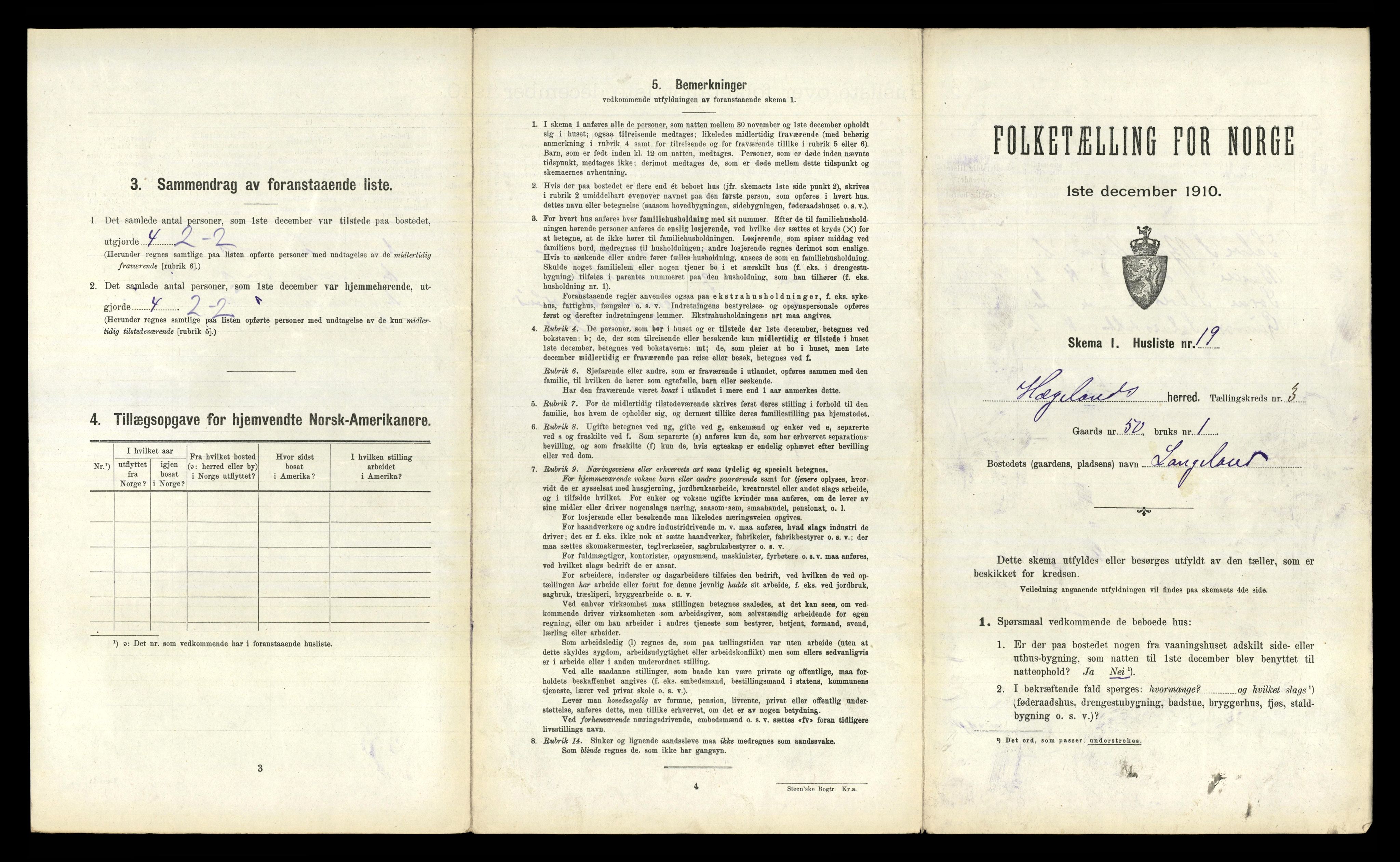 RA, 1910 census for Hægeland, 1910, p. 210