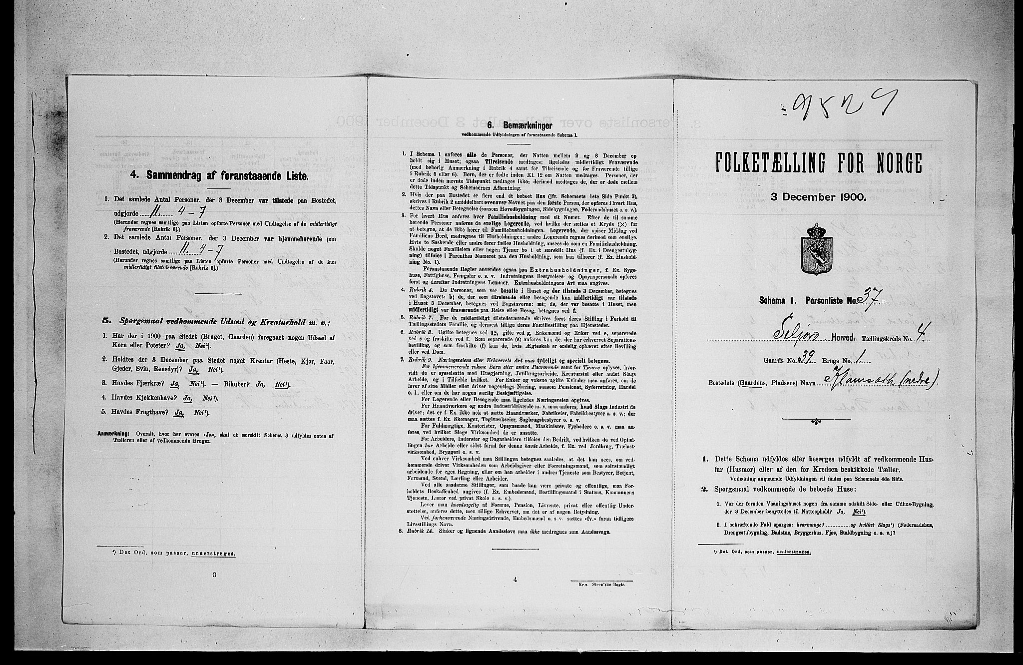 SAKO, 1900 census for Seljord, 1900, p. 422