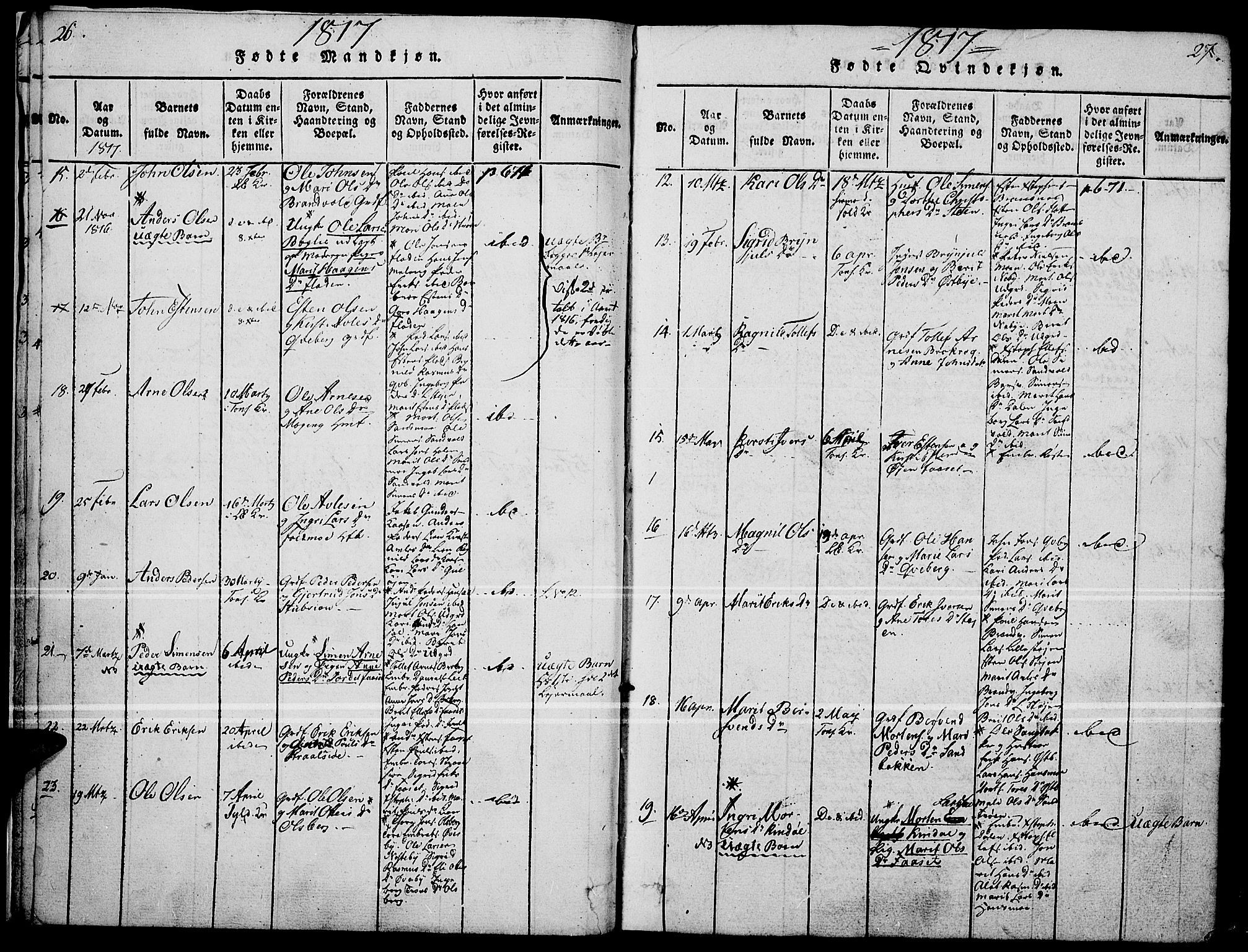 Tynset prestekontor, AV/SAH-PREST-058/H/Ha/Haa/L0018: Parish register (official) no. 18, 1815-1829, p. 26-27