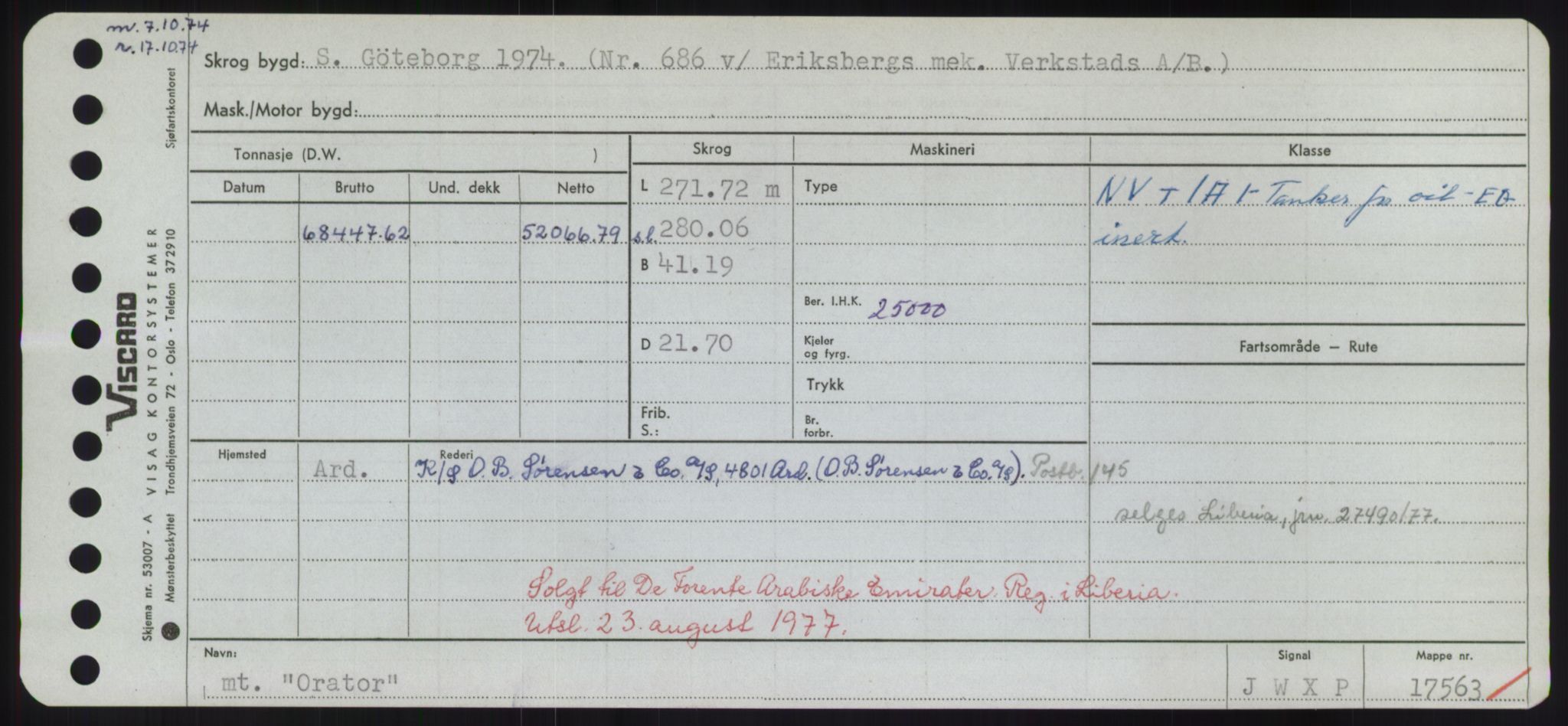 Sjøfartsdirektoratet med forløpere, Skipsmålingen, RA/S-1627/H/Hd/L0028: Fartøy, O, p. 305