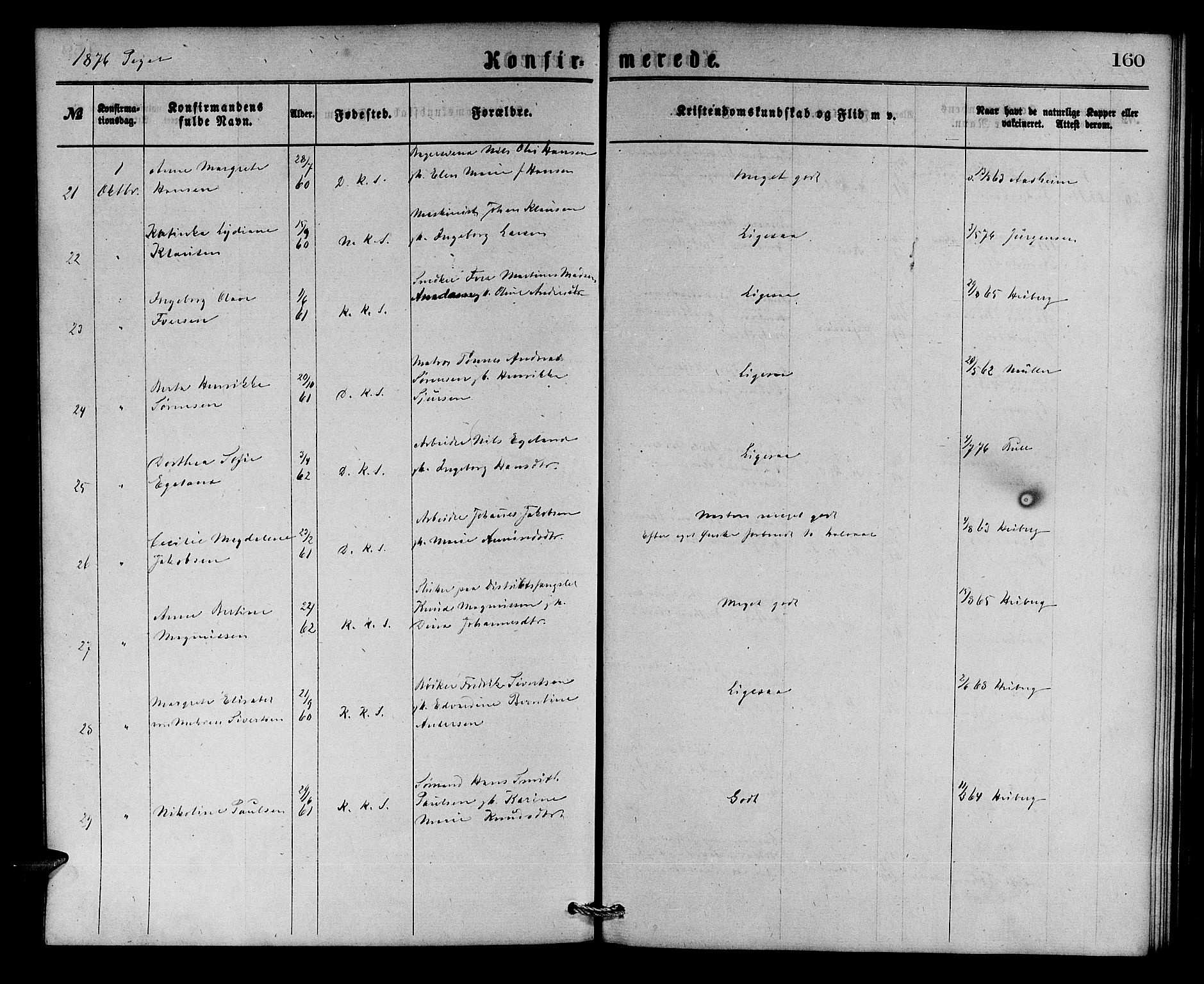 Korskirken sokneprestembete, SAB/A-76101/H/Hab: Parish register (copy) no. C 2, 1869-1879, p. 160