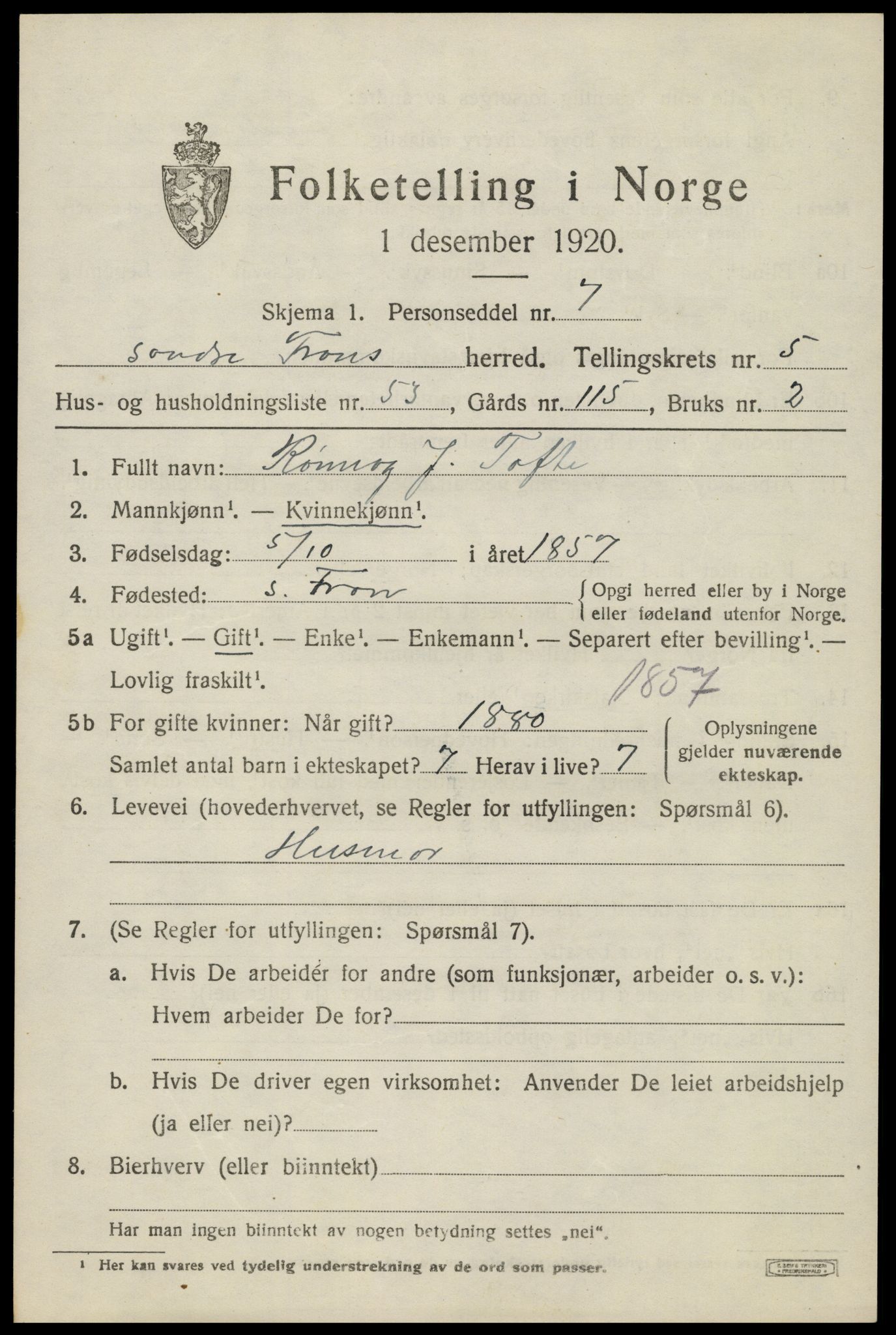 SAH, 1920 census for Sør-Fron, 1920, p. 6015