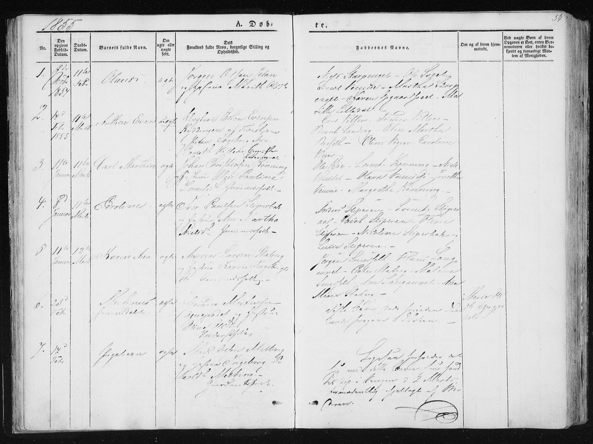 Ministerialprotokoller, klokkerbøker og fødselsregistre - Nord-Trøndelag, AV/SAT-A-1458/733/L0323: Parish register (official) no. 733A02, 1843-1870, p. 54