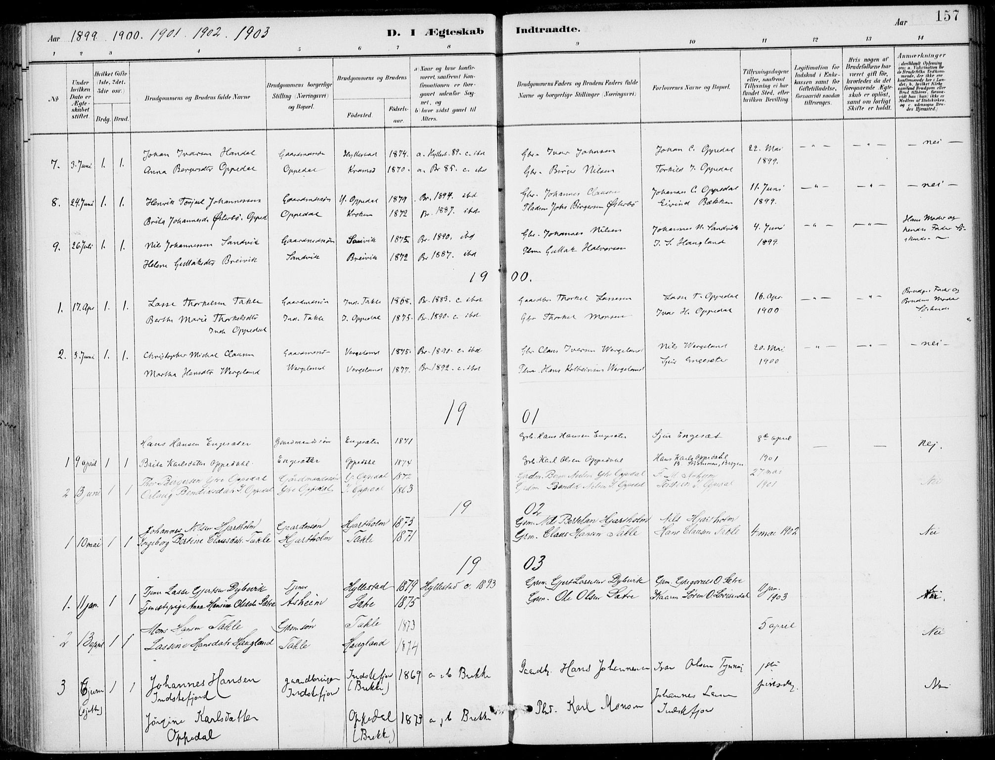 Gulen sokneprestembete, SAB/A-80201/H/Haa/Haac/L0002: Parish register (official) no. C  2, 1882-1914, p. 157
