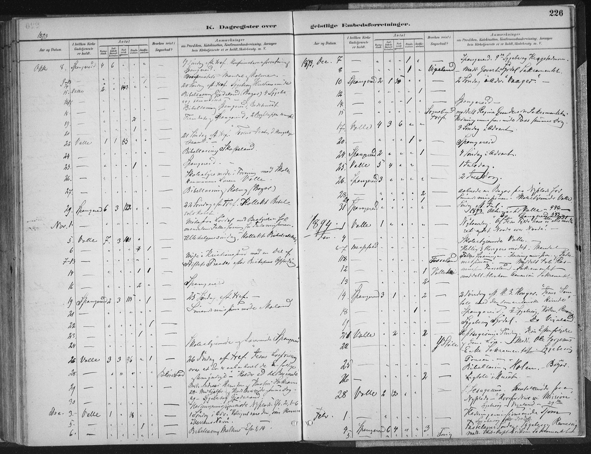 Sør-Audnedal sokneprestkontor, AV/SAK-1111-0039/F/Fa/Faa/L0004: Parish register (official) no. A 4, 1884-1909, p. 226