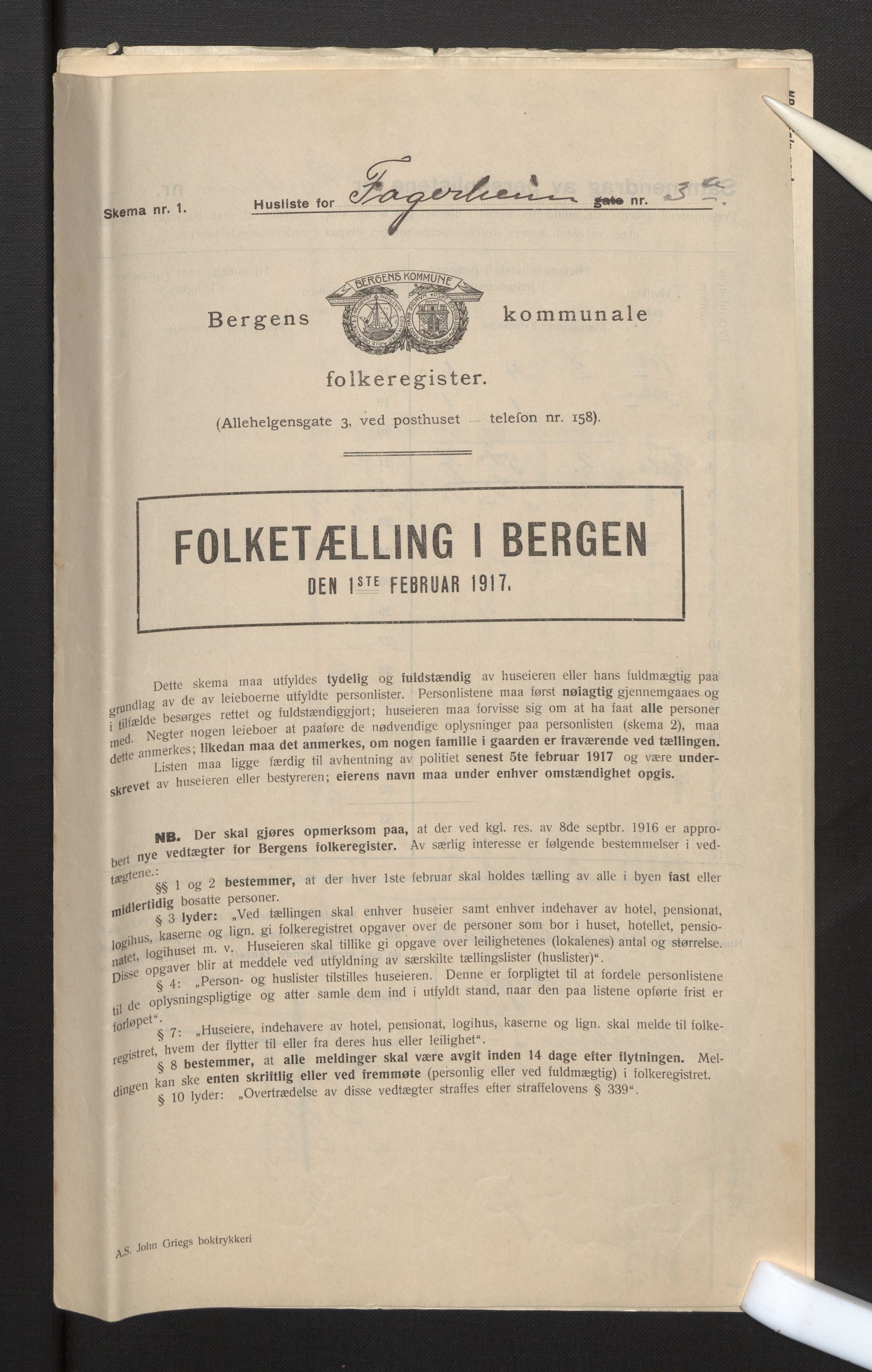 SAB, Municipal Census 1917 for Bergen, 1917, p. 7147