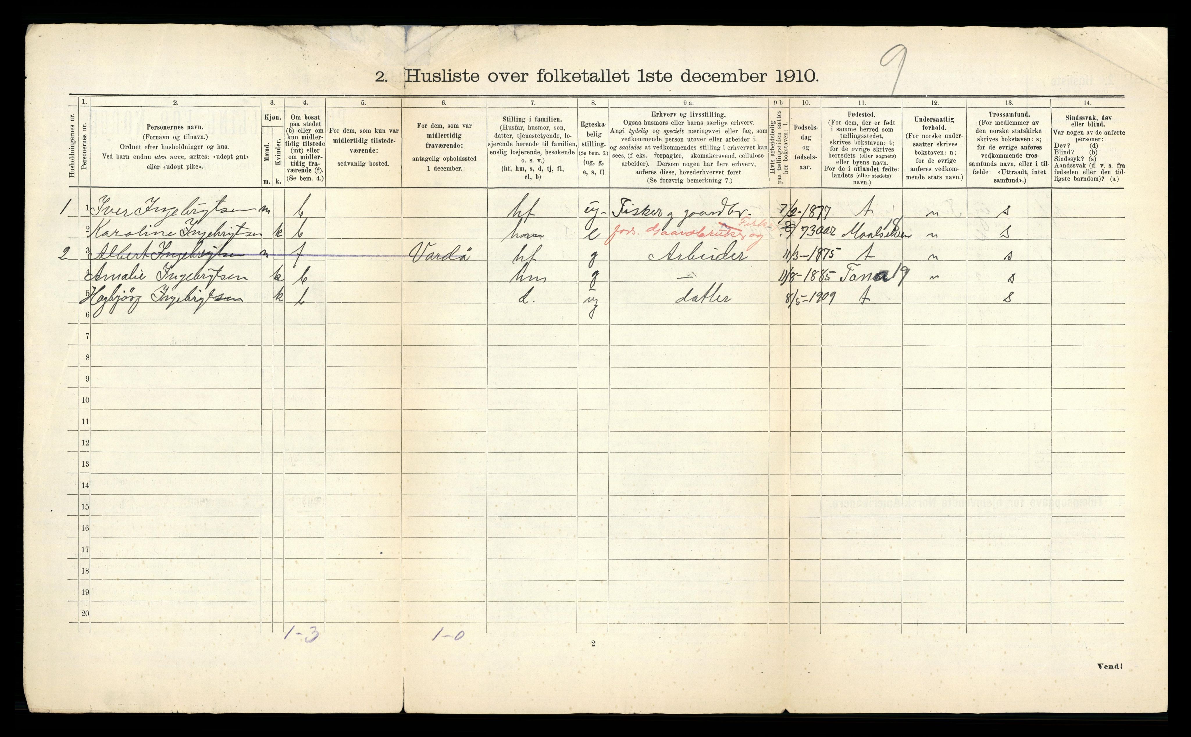 RA, 1910 census for Lenvik, 1910, p. 52