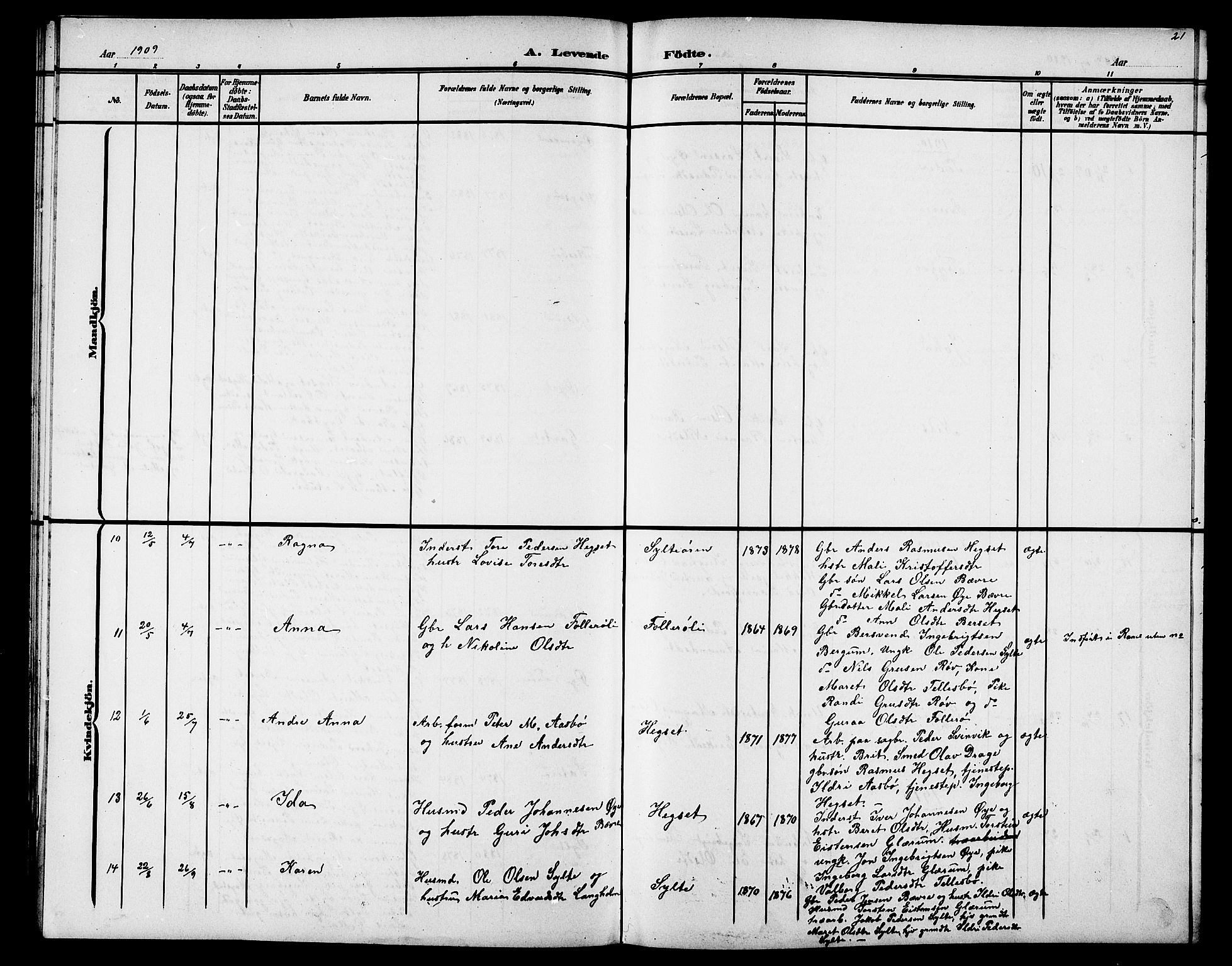 Ministerialprotokoller, klokkerbøker og fødselsregistre - Møre og Romsdal, AV/SAT-A-1454/595/L1053: Parish register (copy) no. 595C05, 1901-1919, p. 21