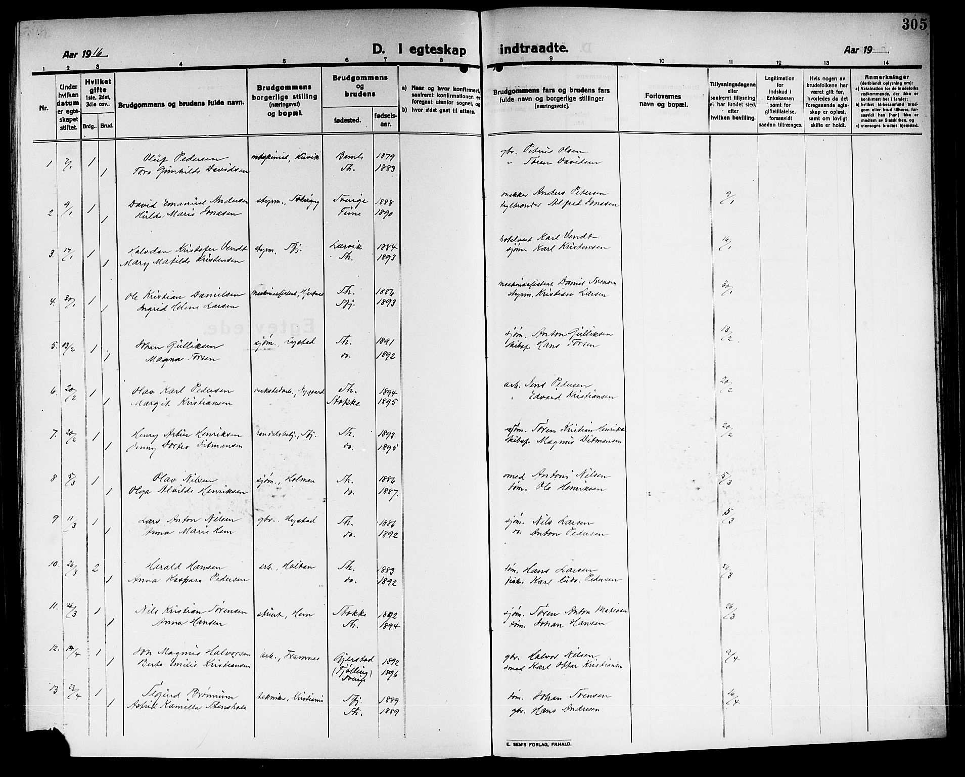 Sandar kirkebøker, SAKO/A-243/G/Ga/L0003: Parish register (copy) no. 3, 1916-1922, p. 305