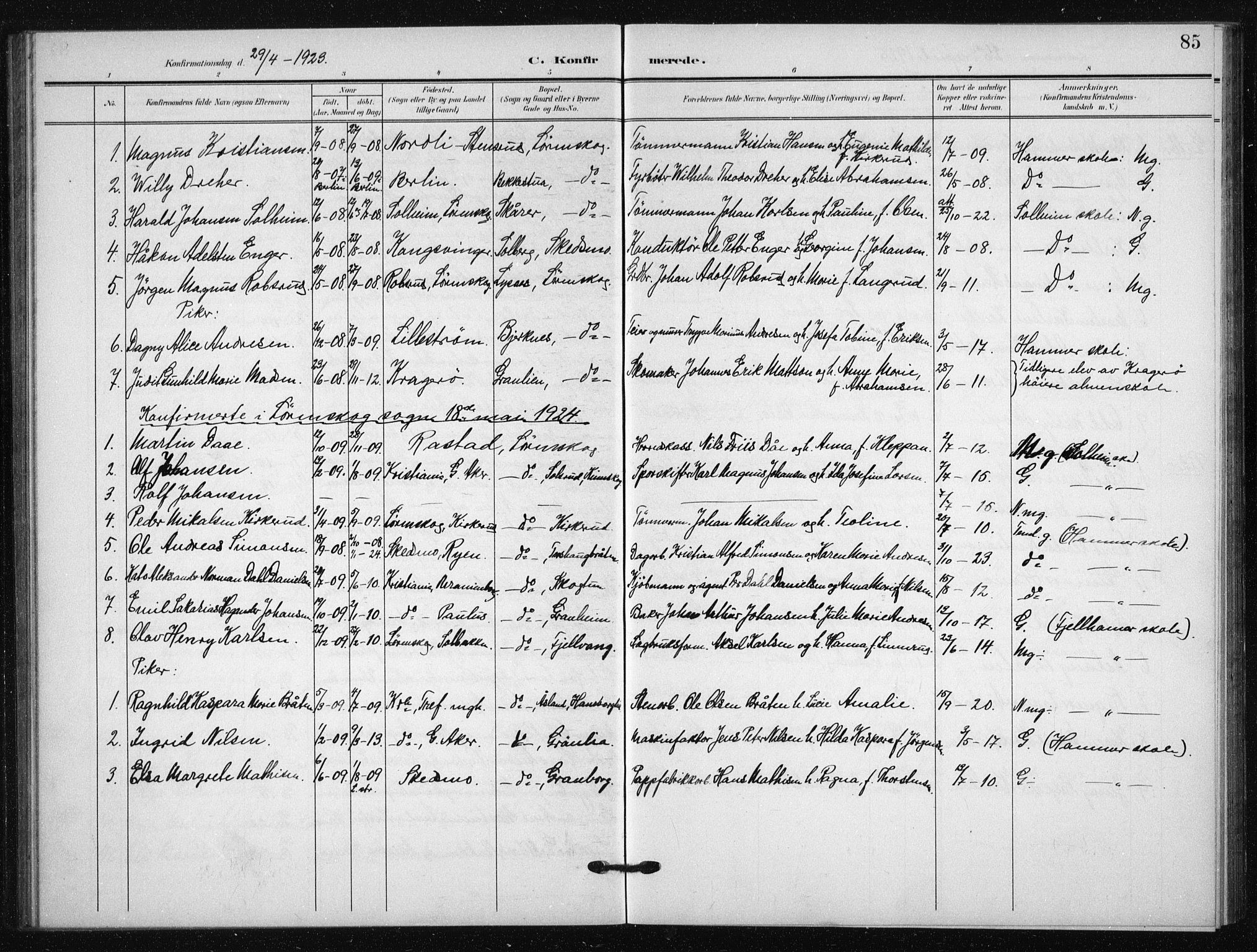Skedsmo prestekontor Kirkebøker, AV/SAO-A-10033a/G/Gb/L0002: Parish register (copy) no. II 2, 1903-1931, p. 85