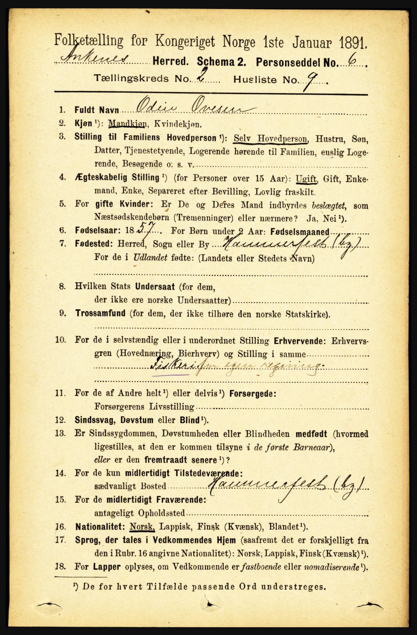 RA, 1891 census for 1855 Ankenes, 1891, p. 906