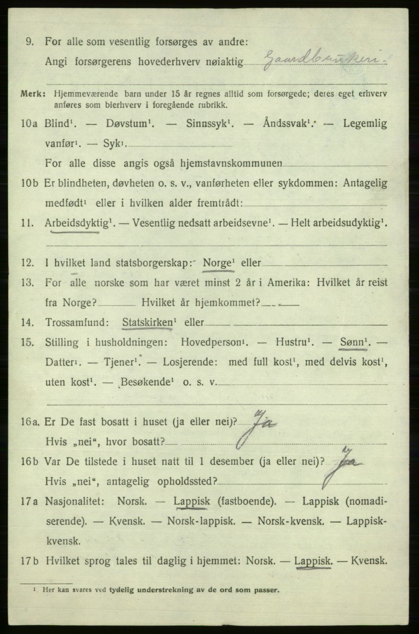 SATØ, 1920 census for Kistrand, 1920, p. 3075