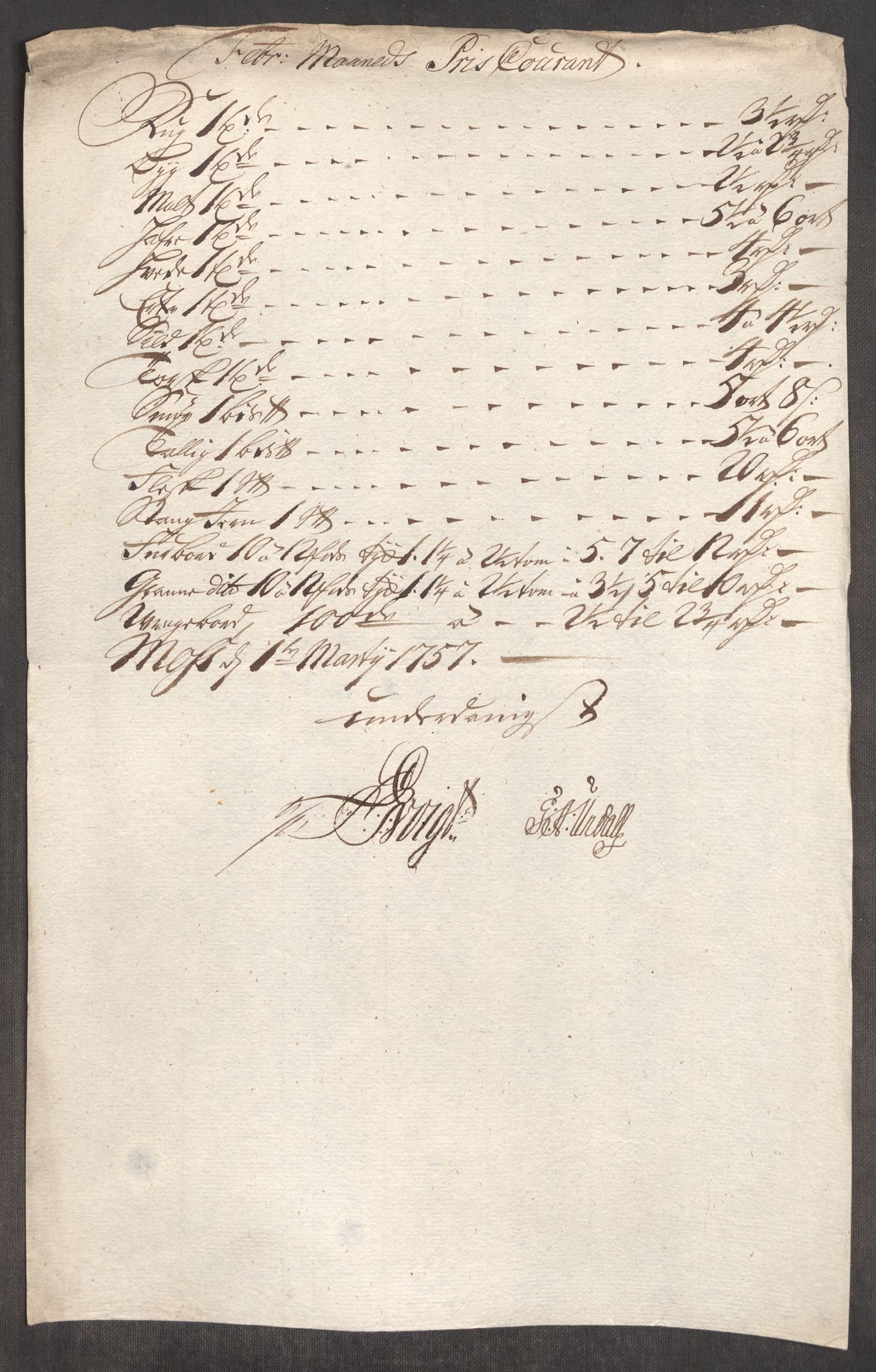 Rentekammeret inntil 1814, Realistisk ordnet avdeling, AV/RA-EA-4070/Oe/L0005: [Ø1]: Priskuranter, 1753-1757, p. 677