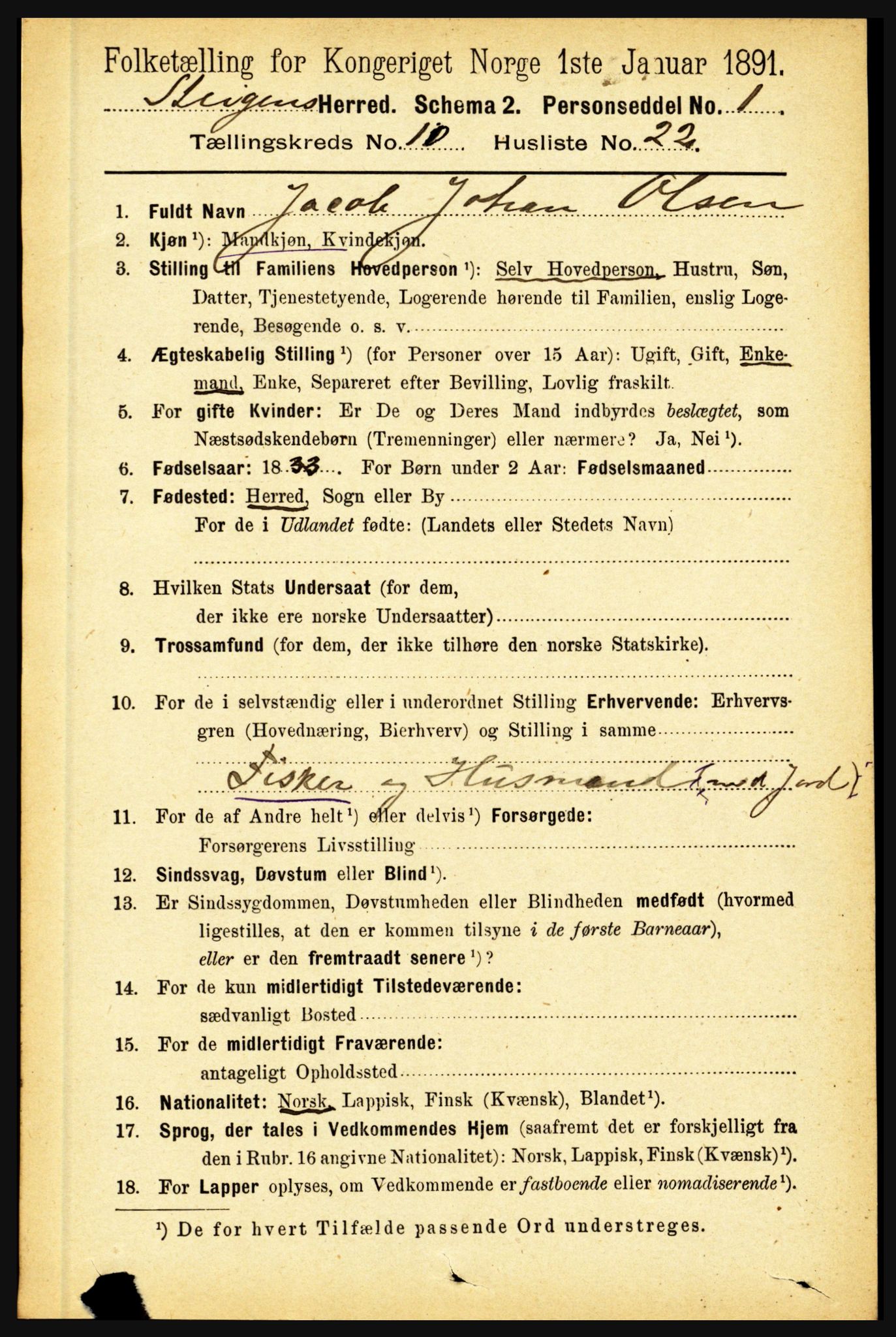 RA, 1891 census for 1848 Steigen, 1891, p. 3570