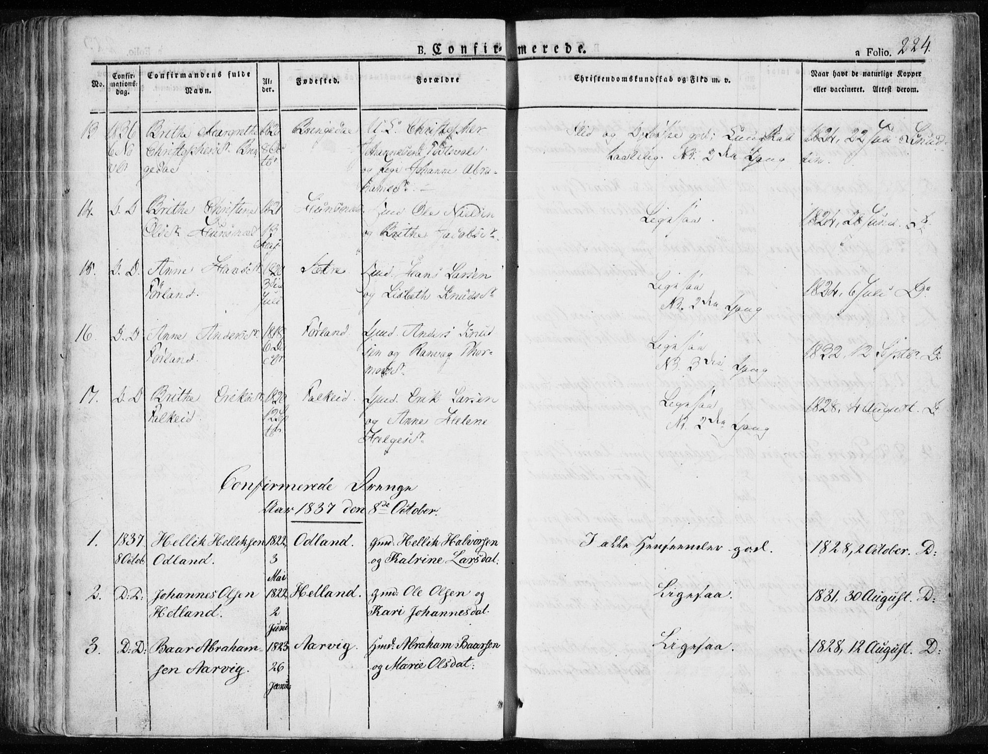 Tysvær sokneprestkontor, AV/SAST-A -101864/H/Ha/Haa/L0001: Parish register (official) no. A 1.1, 1831-1856, p. 224