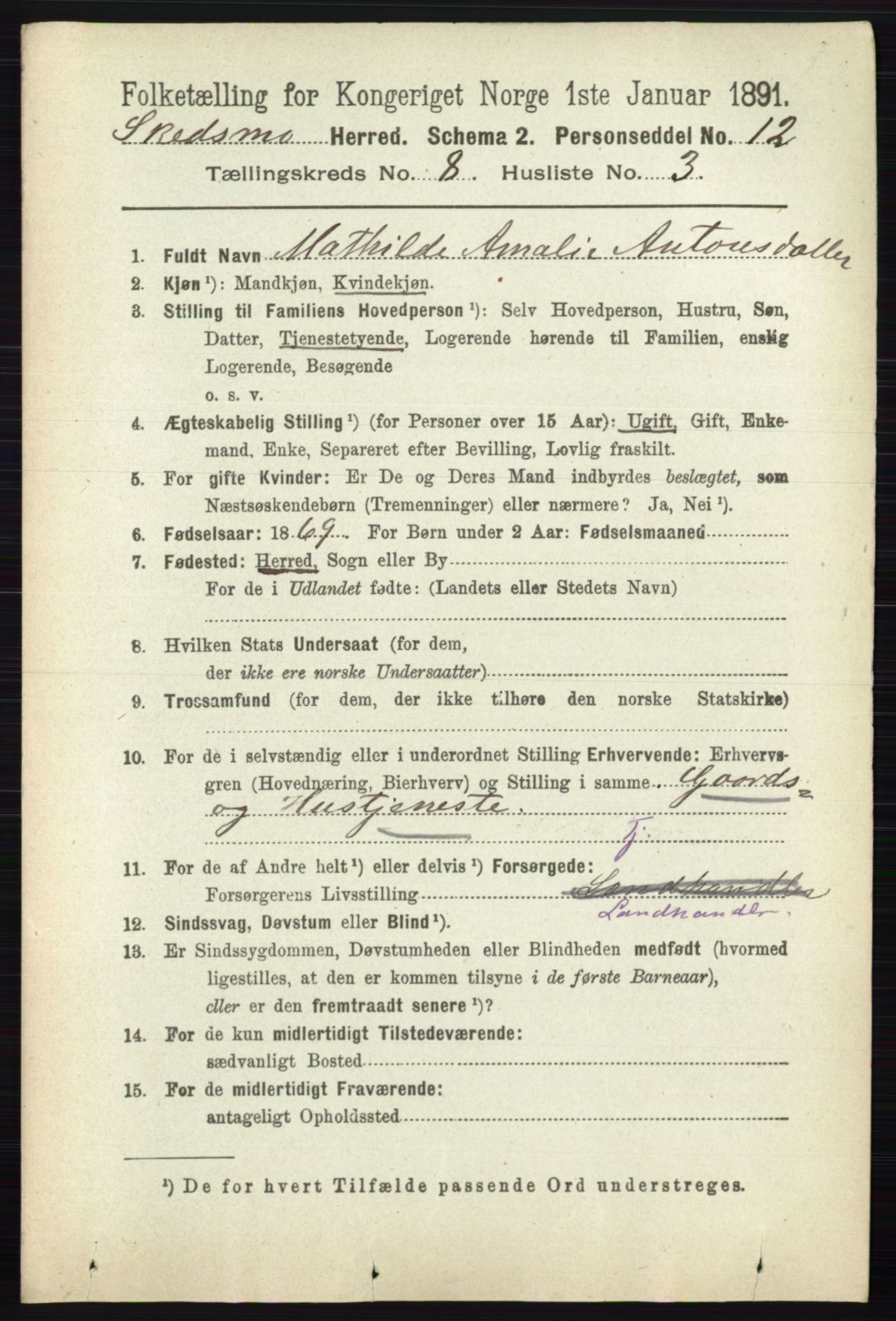 RA, 1891 census for 0231 Skedsmo, 1891, p. 4052