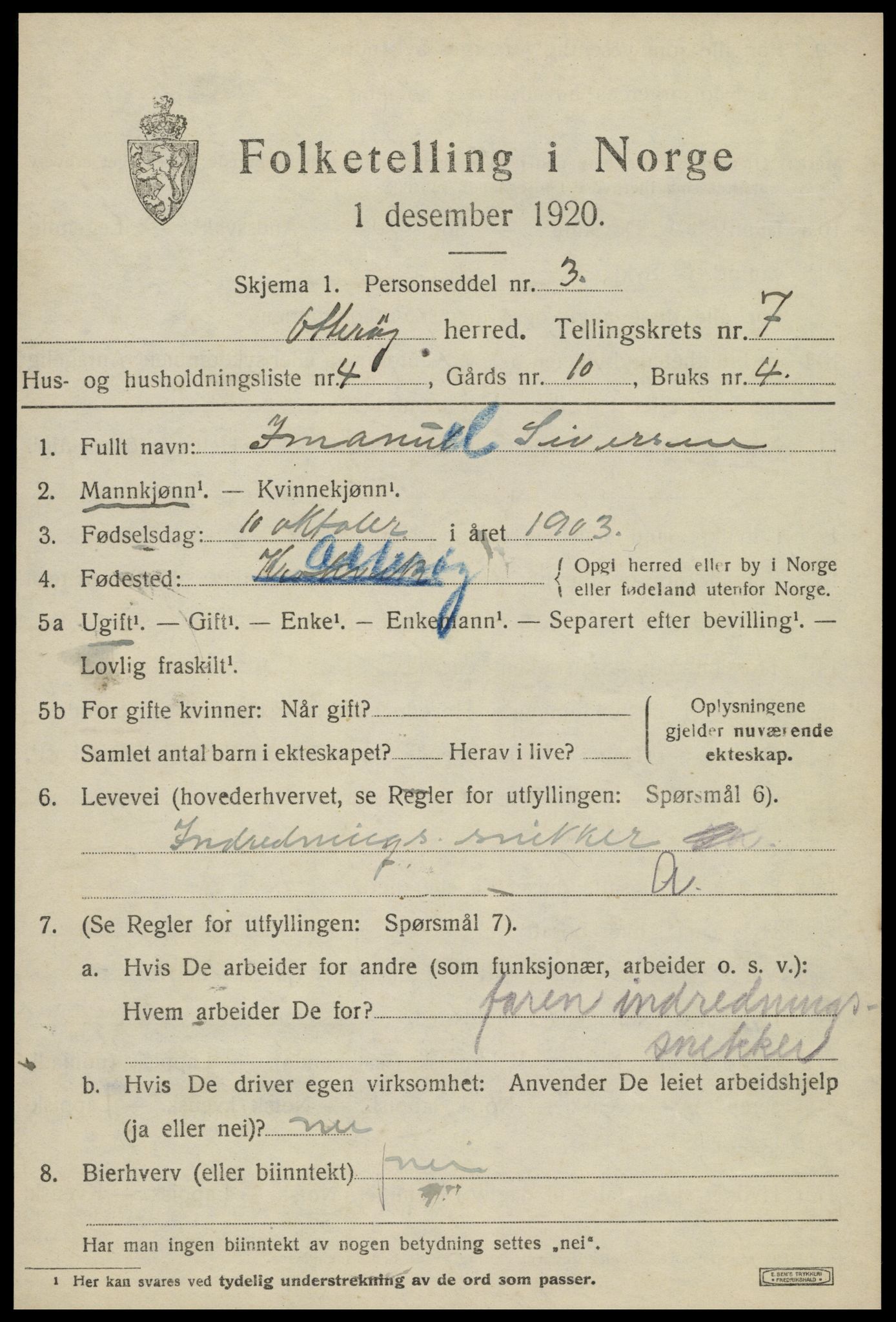 SAT, 1920 census for Otterøy, 1920, p. 2631