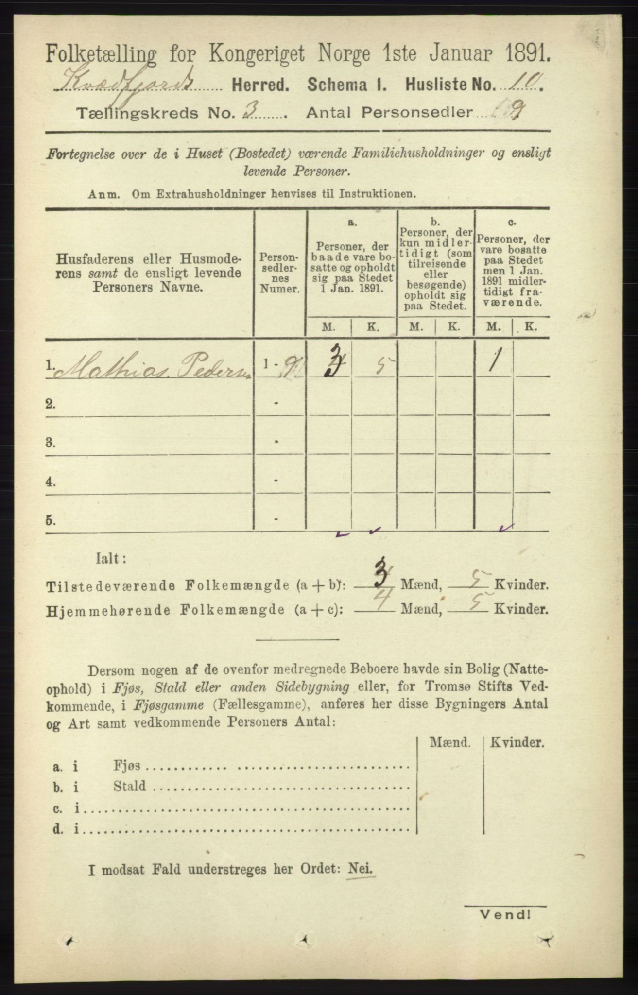 RA, 1891 census for 1911 Kvæfjord, 1891, p. 1230