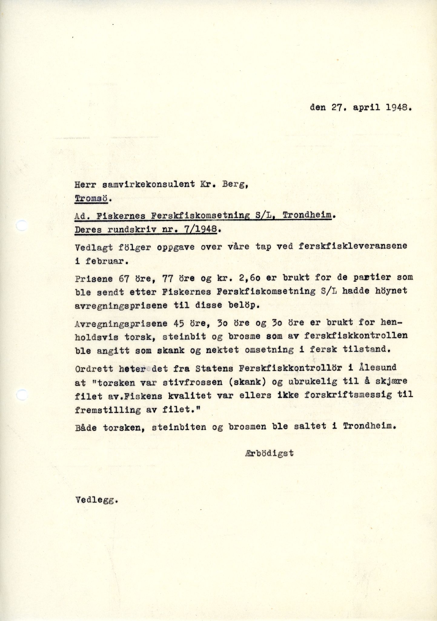 Vardø Fiskersamvirkelag, VAMU/A-0037/D/Da/L0006: Korrespondanse Re-St, 1947-1951