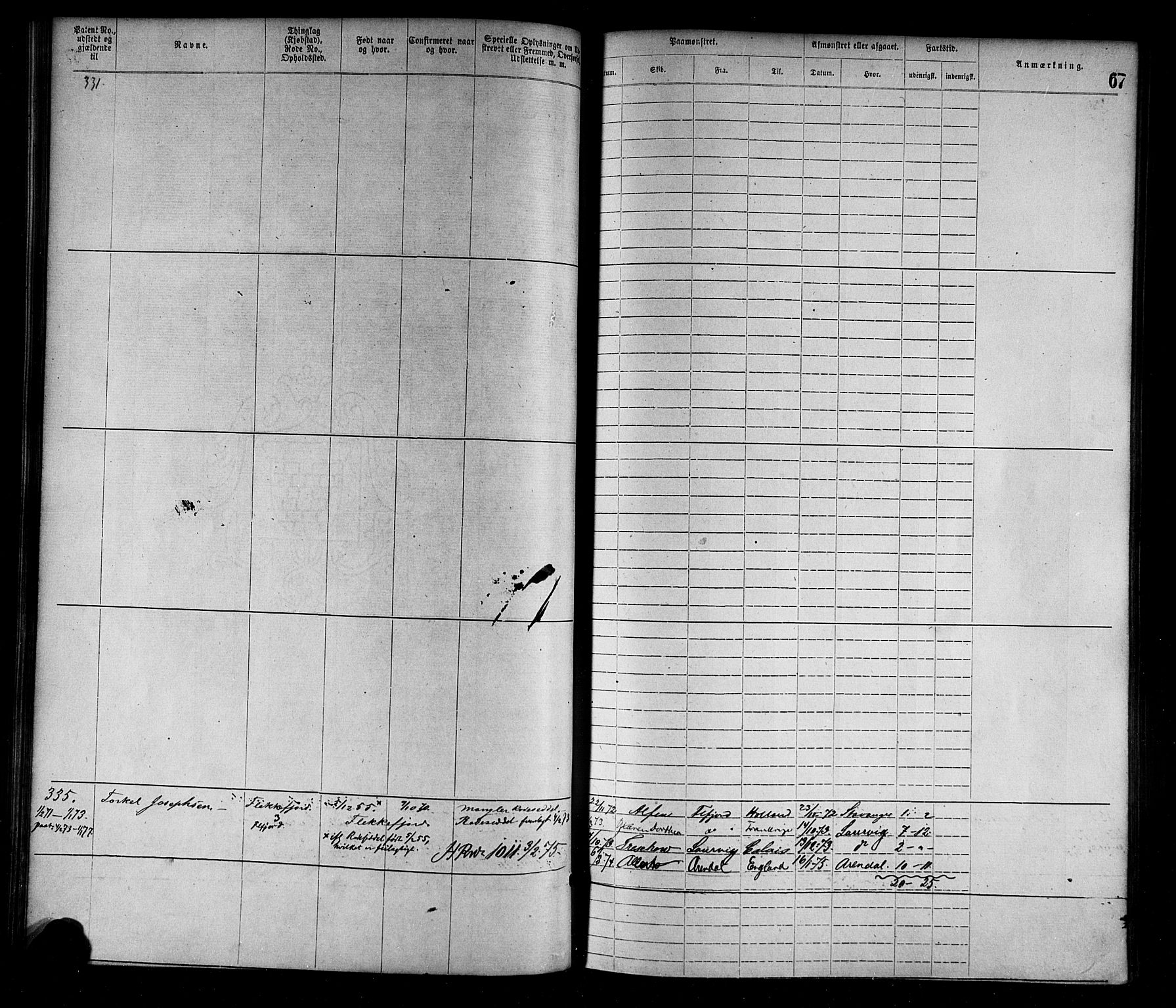 Flekkefjord mønstringskrets, AV/SAK-2031-0018/F/Fa/L0002: Annotasjonsrulle nr 1-1920 med register, N-2, 1870-1891, p. 88