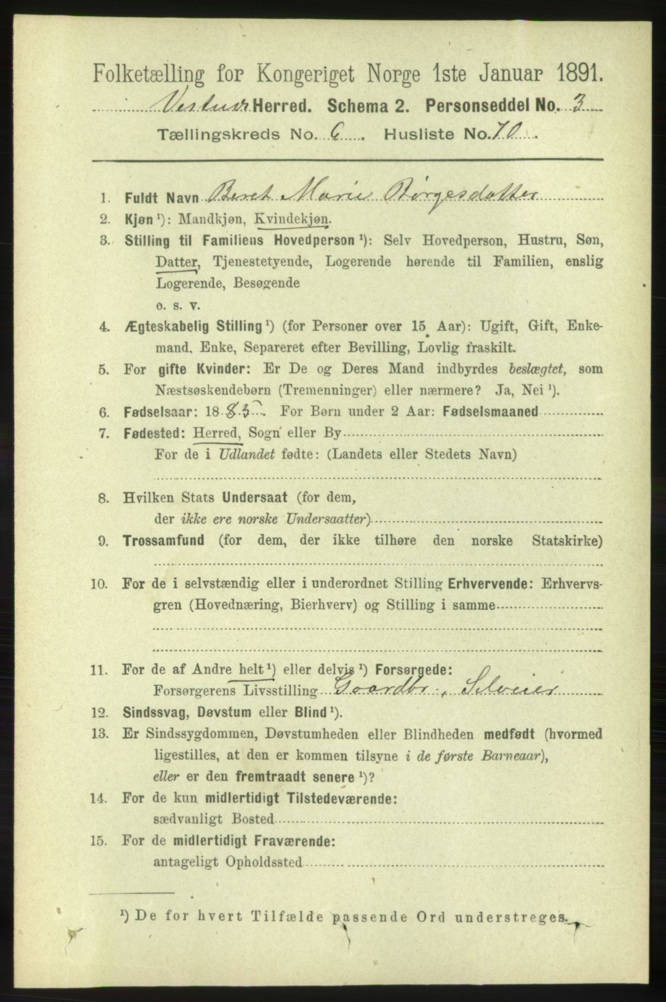 RA, 1891 census for 1535 Vestnes, 1891, p. 2610